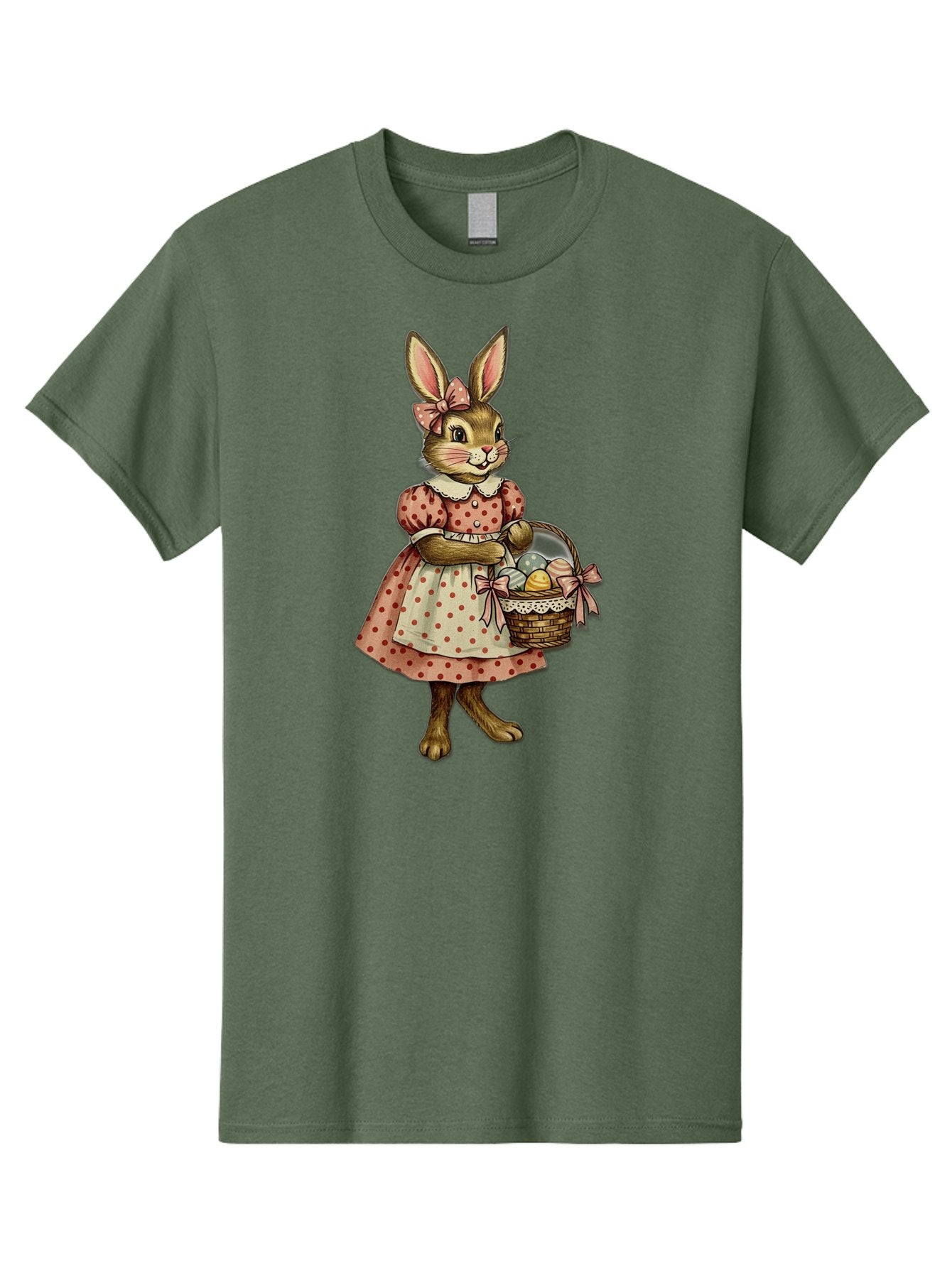 Easter-Bunny Men'S Graphic Tee, 100% Cotton, Comfortable Casual Summer Wear, Machine Washable, Anthropomorphic Rabbit, Easter Eggs, Polka Dot Dress, Wicker Basket, Pastel Colors, Spring Season, Easter Celebration, Vintage Style, Baa599 11