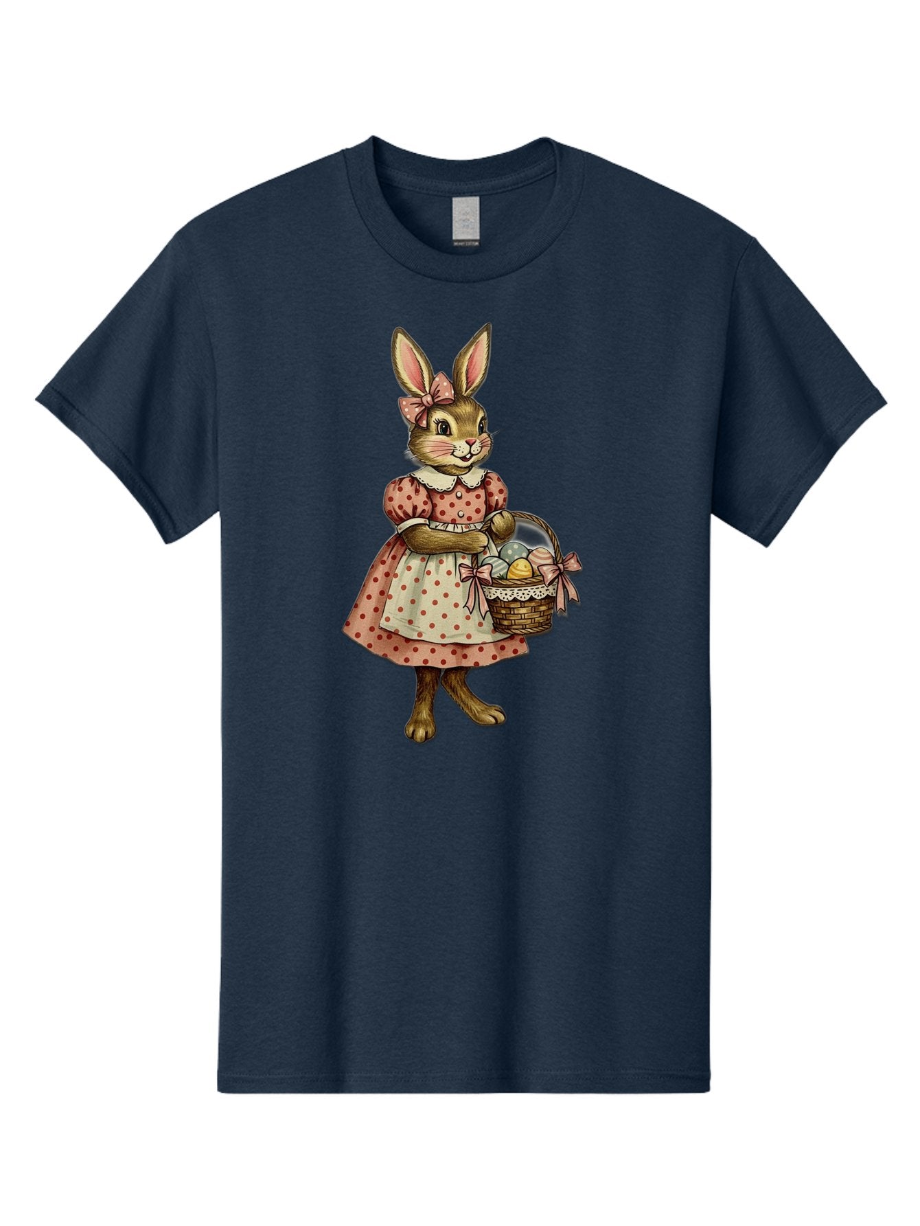 Easter-Bunny Men'S Graphic Tee, 100% Cotton, Comfortable Casual Summer Wear, Machine Washable, Anthropomorphic Rabbit, Easter Eggs, Polka Dot Dress, Wicker Basket, Pastel Colors, Spring Season, Easter Celebration, Vintage Style, Baa599 15