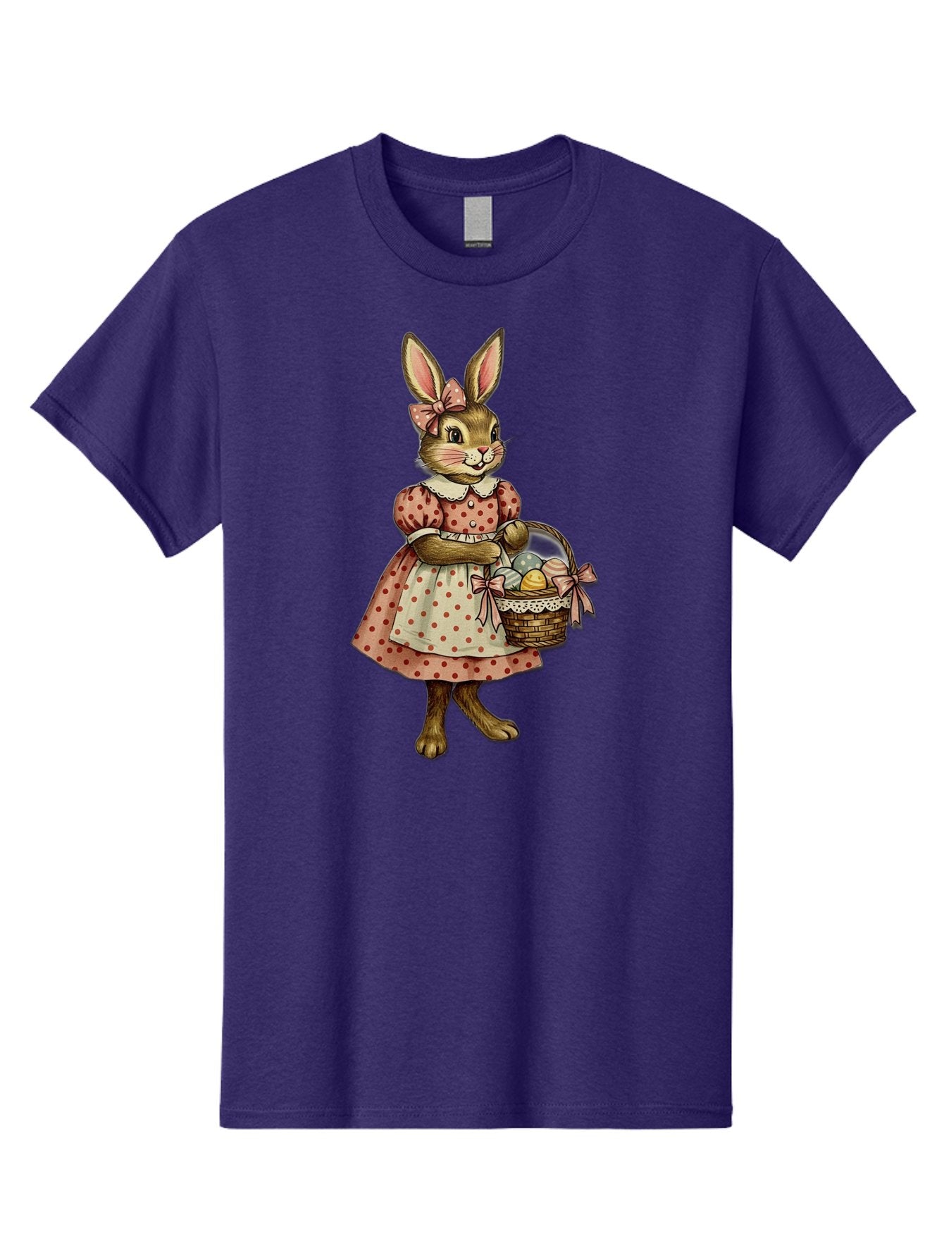 Easter-Bunny Men'S Graphic Tee, 100% Cotton, Comfortable Casual Summer Wear, Machine Washable, Anthropomorphic Rabbit, Easter Eggs, Polka Dot Dress, Wicker Basket, Pastel Colors, Spring Season, Easter Celebration, Vintage Style, Baa599 4