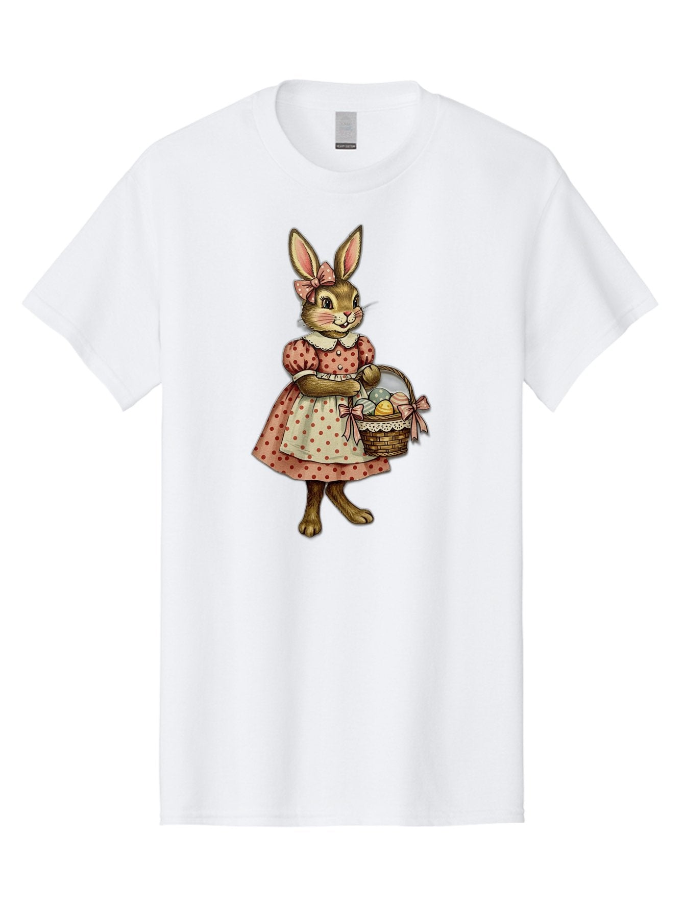 Easter-Bunny Men'S Graphic Tee, 100% Cotton, Comfortable Casual Summer Wear, Machine Washable, Anthropomorphic Rabbit, Easter Eggs, Polka Dot Dress, Wicker Basket, Pastel Colors, Spring Season, Easter Celebration, Vintage Style, Baa599 7