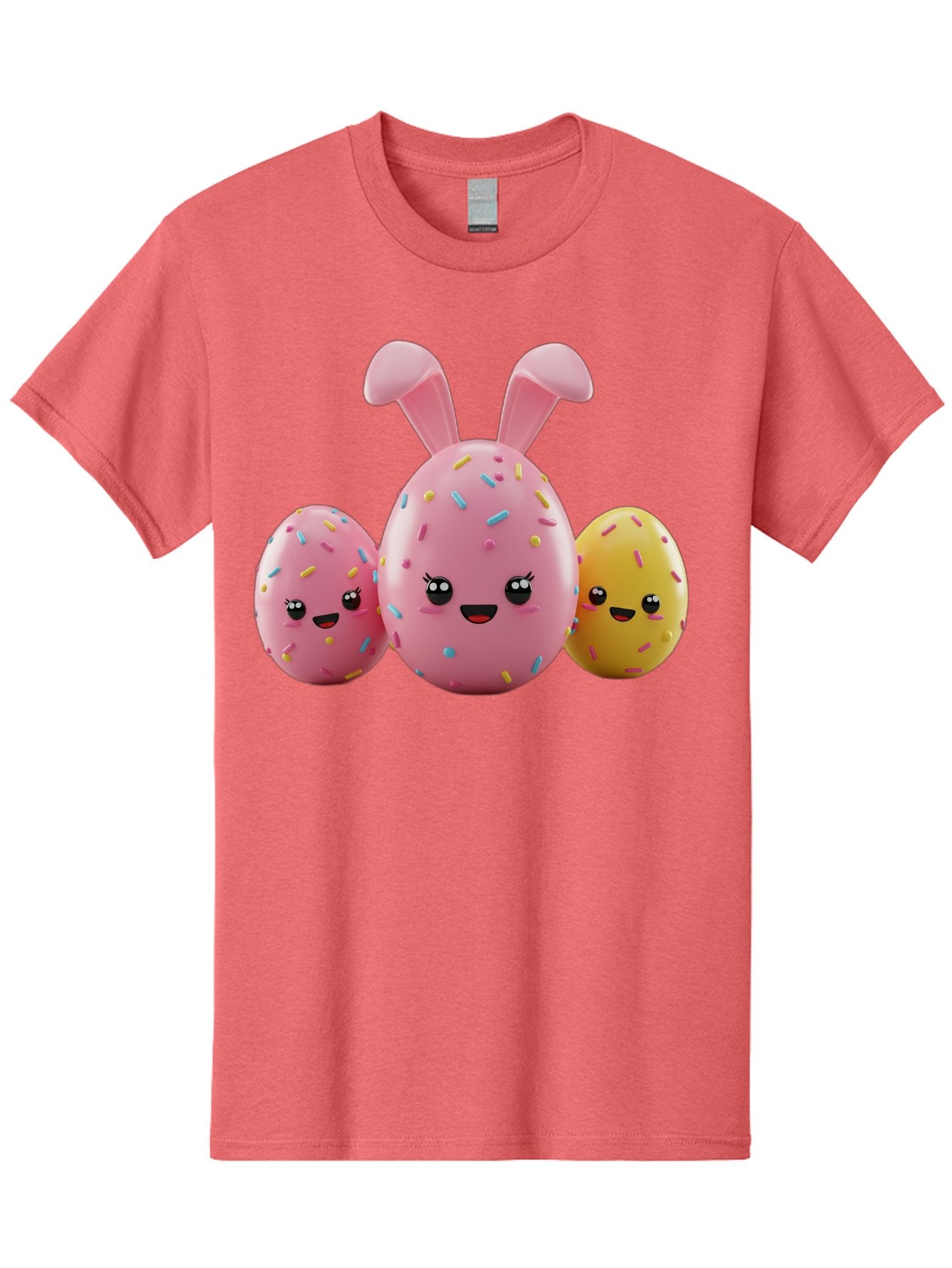Easter-Egg-Characters Men'S Graphic Tee, 100% Cotton, Comfortable Casual Summer Wear, Machine Washable, Easter Eggs, Cartoon Characters, Smiling Faces, Sprinkles, Pastel Colors, 3D Rendering, Festive Vibe, Easter Celebration, Cute Eggs, Baa600 3
