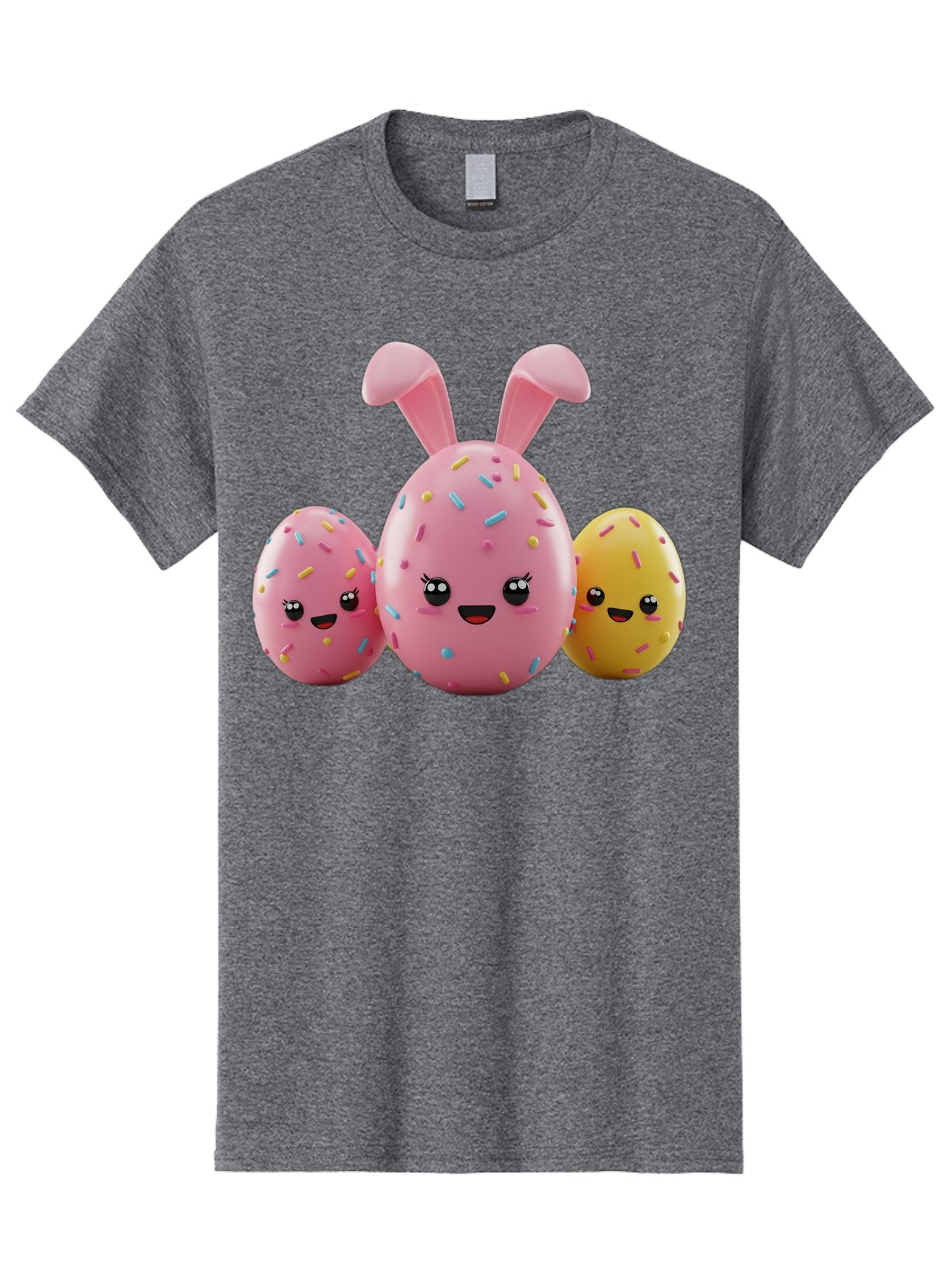 Easter-Egg-Characters Men'S Graphic Tee, 100% Cotton, Comfortable Casual Summer Wear, Machine Washable, Easter Eggs, Cartoon Characters, Smiling Faces, Sprinkles, Pastel Colors, 3D Rendering, Festive Vibe, Easter Celebration, Cute Eggs, Baa600 12