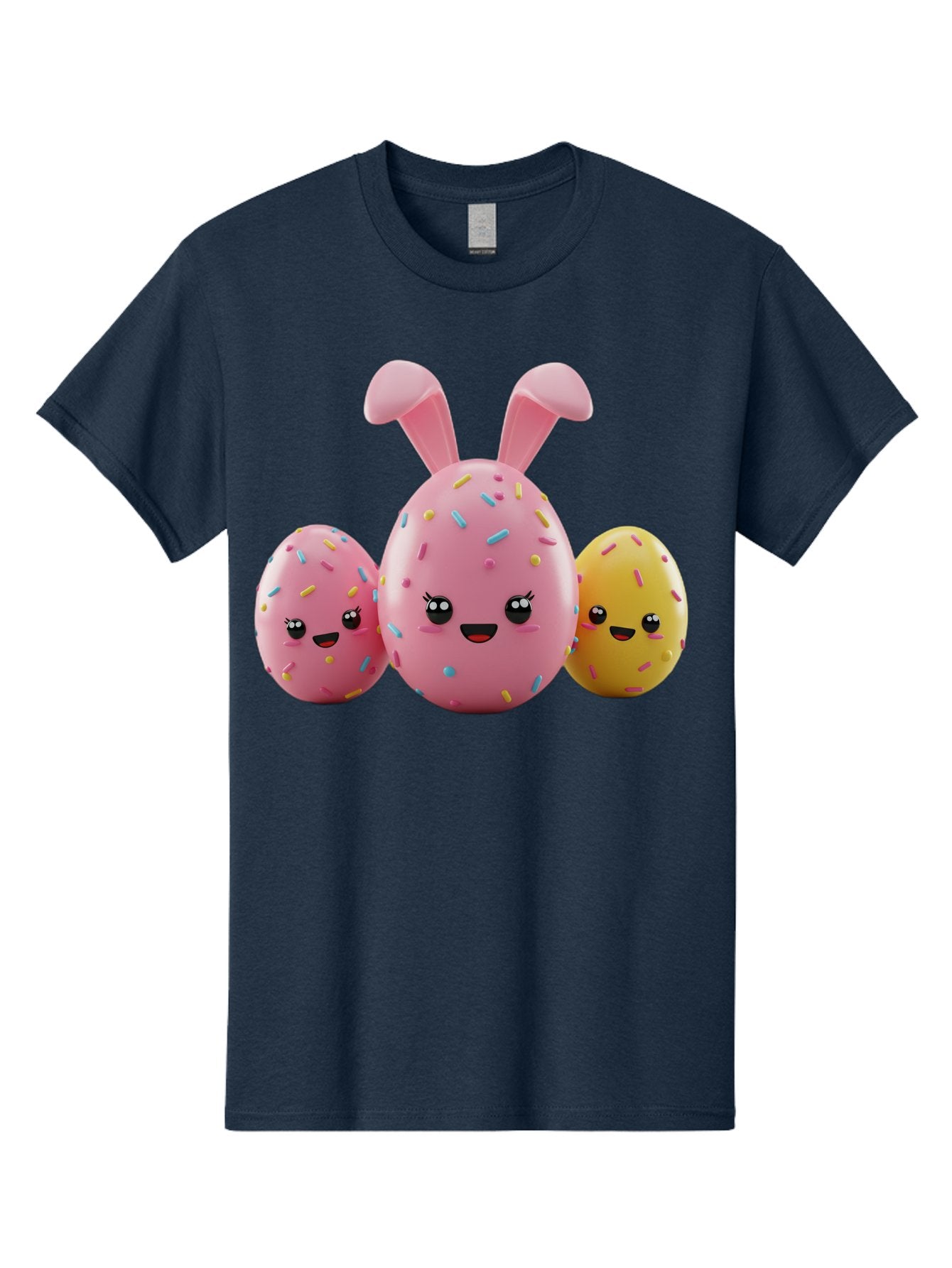 Easter-Egg-Characters Men'S Graphic Tee, 100% Cotton, Comfortable Casual Summer Wear, Machine Washable, Easter Eggs, Cartoon Characters, Smiling Faces, Sprinkles, Pastel Colors, 3D Rendering, Festive Vibe, Easter Celebration, Cute Eggs, Baa600 13