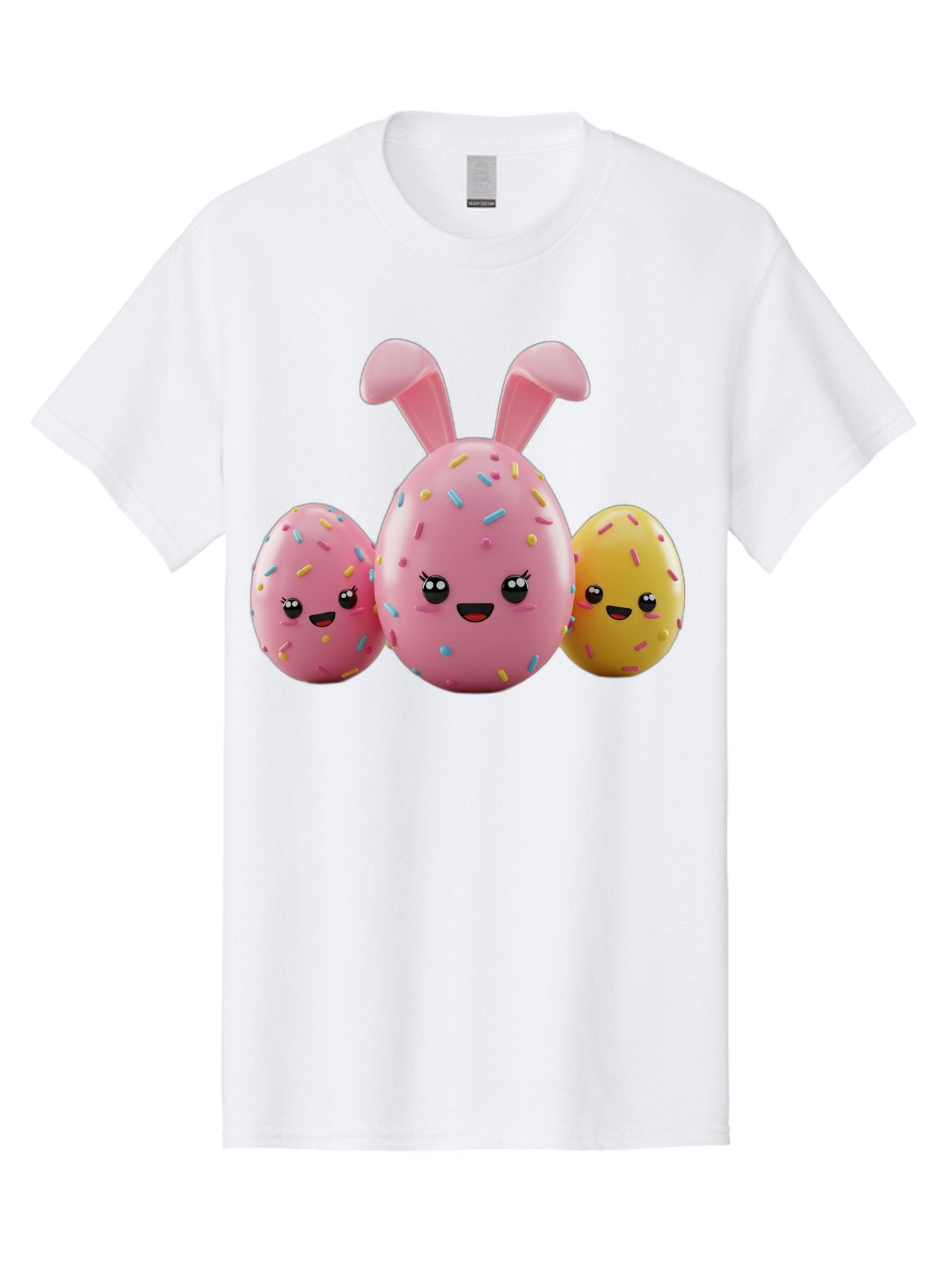 Easter-Egg-Characters Men'S Graphic Tee, 100% Cotton, Comfortable Casual Summer Wear, Machine Washable, Easter Eggs, Cartoon Characters, Smiling Faces, Sprinkles, Pastel Colors, 3D Rendering, Festive Vibe, Easter Celebration, Cute Eggs, Baa600