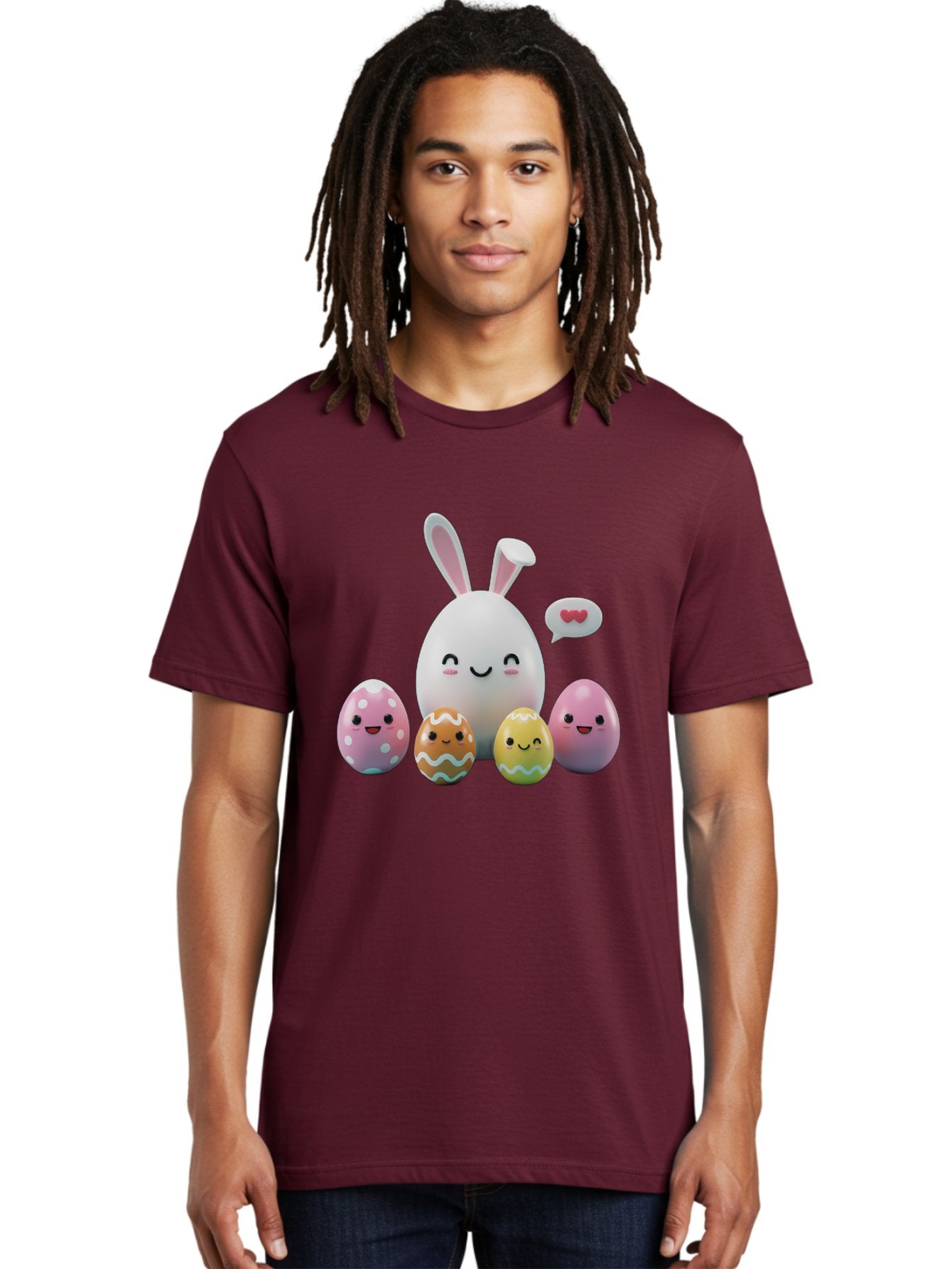 Easter-Egg-Friends Men'S Graphic Tee, 100% Cotton, Comfortable Casual Summer Wear, Machine Washable, Easter Eggs, Cartoon Eggs, Decorated Eggs, Cute Eggs, Egg Characters, Happy Easter, Pink Eggs, White Bunny, Cartoon Bunny, Easter Theme, Baa601 30