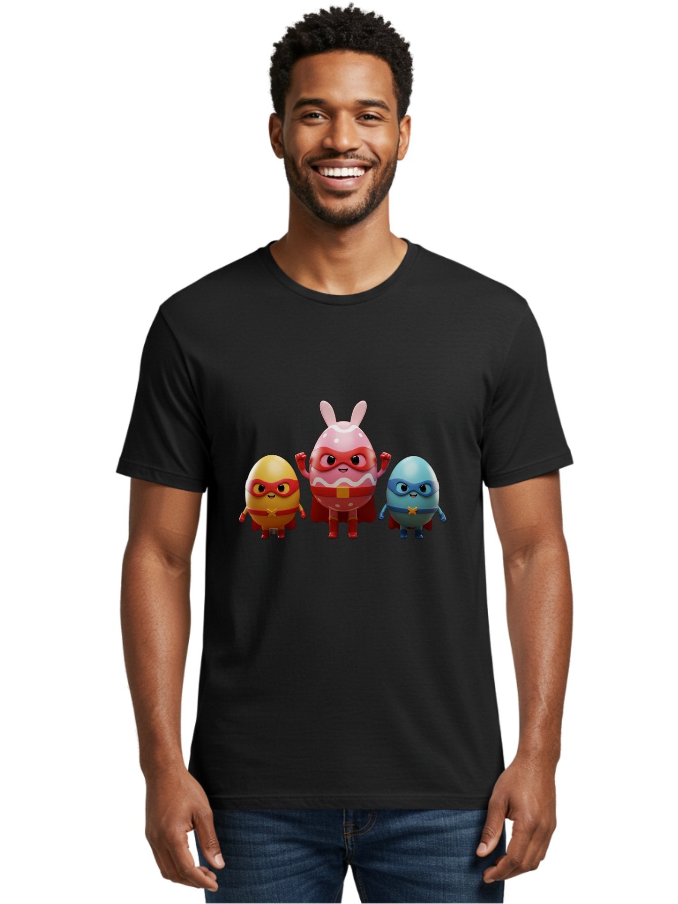 Easter-Egg-Heroes Men'S Graphic Tee, 100% Cotton, Comfortable Casual Summer Wear, Machine Washable, Cartoon Eggs, Superhero Eggs, Easter Eggs, Egg Characters, Superhero Costumes, Colorful Eggs, Fun Characters, Egg Mascots, Dynamic Duo, Baa602 28