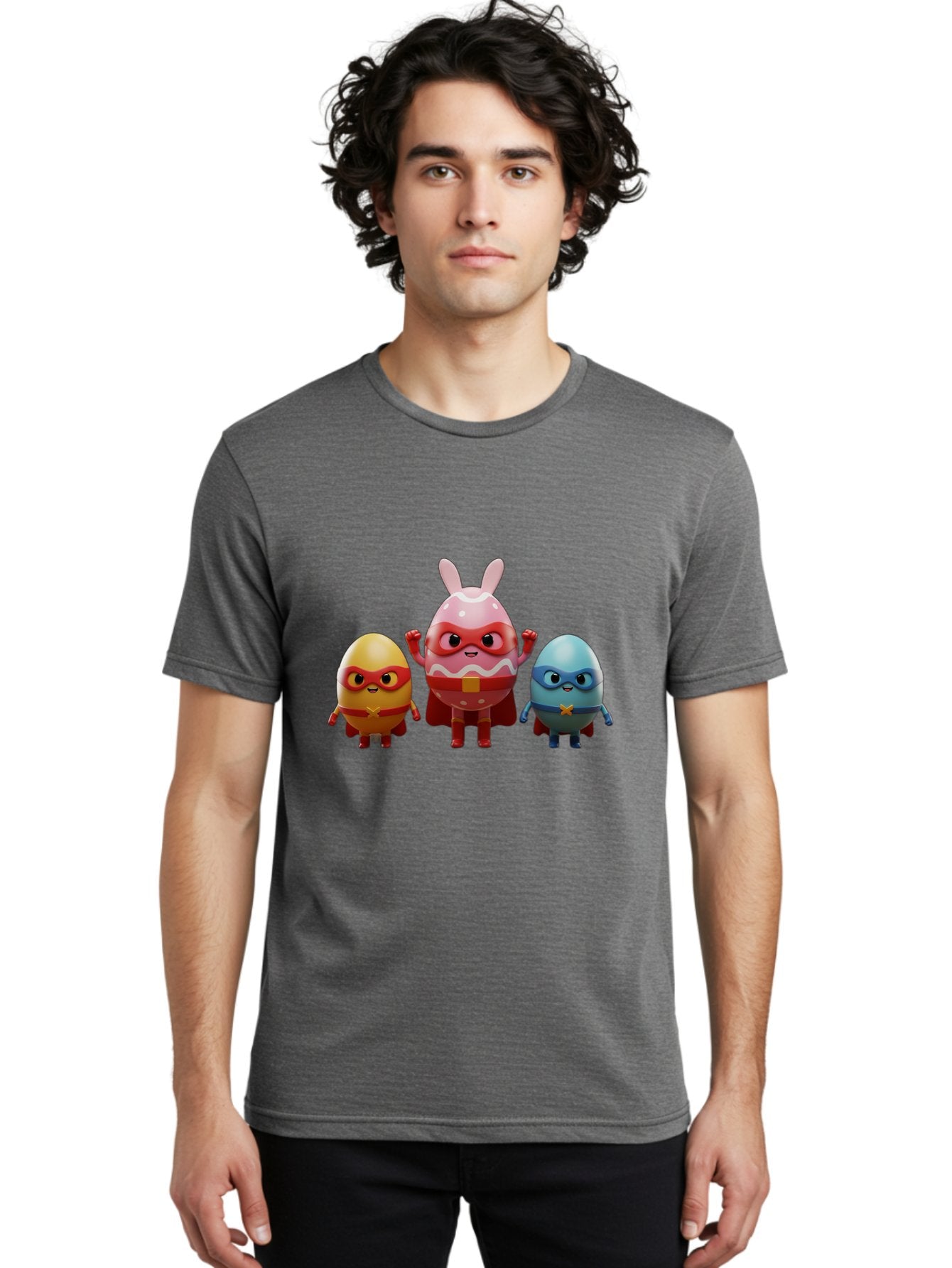 Easter-Egg-Heroes Men'S Graphic Tee, 100% Cotton, Comfortable Casual Summer Wear, Machine Washable, Cartoon Eggs, Superhero Eggs, Easter Eggs, Egg Characters, Superhero Costumes, Colorful Eggs, Fun Characters, Egg Mascots, Dynamic Duo, Baa602 16