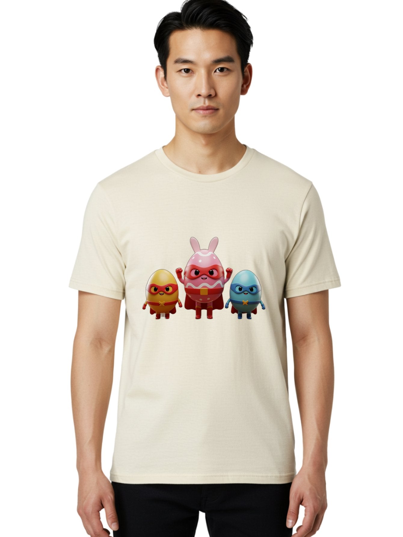Easter-Egg-Heroes Men'S Graphic Tee, 100% Cotton, Comfortable Casual Summer Wear, Machine Washable, Cartoon Eggs, Superhero Eggs, Easter Eggs, Egg Characters, Superhero Costumes, Colorful Eggs, Fun Characters, Egg Mascots, Dynamic Duo, Baa602 27