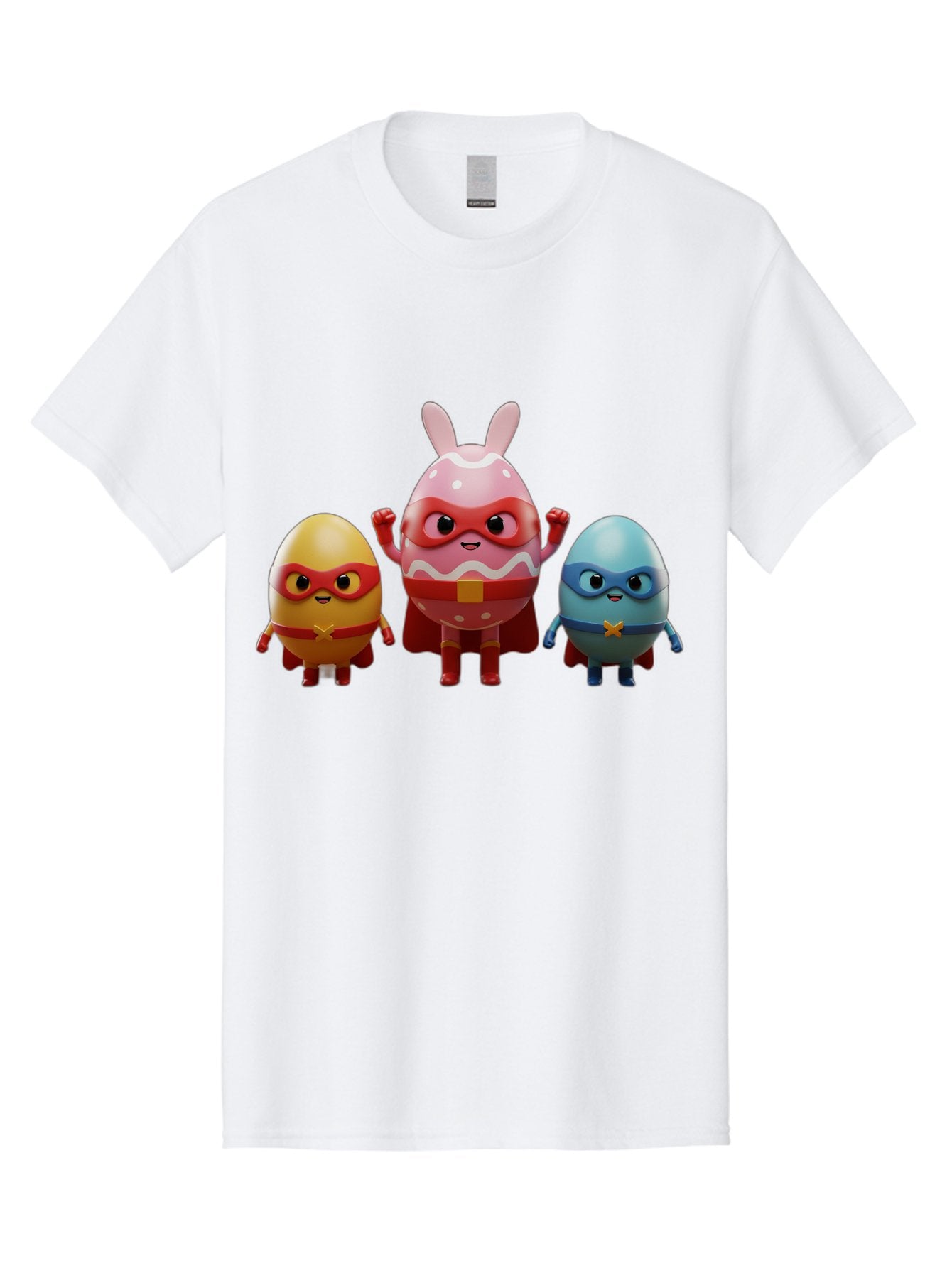 Easter-Egg-Heroes Men'S Graphic Tee, 100% Cotton, Comfortable Casual Summer Wear, Machine Washable, Cartoon Eggs, Superhero Eggs, Easter Eggs, Egg Characters, Superhero Costumes, Colorful Eggs, Fun Characters, Egg Mascots, Dynamic Duo, Baa602