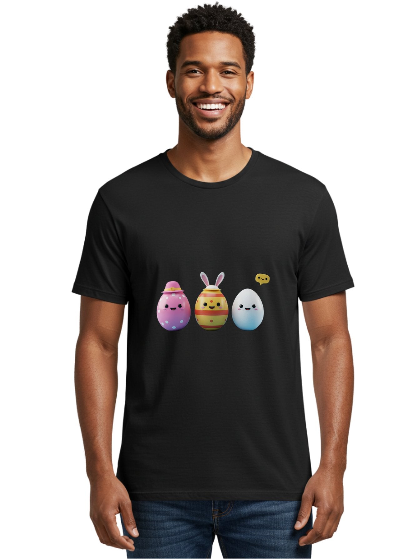 Easter-Eggs-1 Men'S Graphic Tee, 100% Cotton, Comfortable Casual Summer Wear, Machine Washable, Cartoon Easter Eggs, Colorful Eggs, Easter Egg Hunt, Spring Celebration, Adorable Characters, Cute Designs, Easter Egg Characters, Pastel Colors, Baa603 19