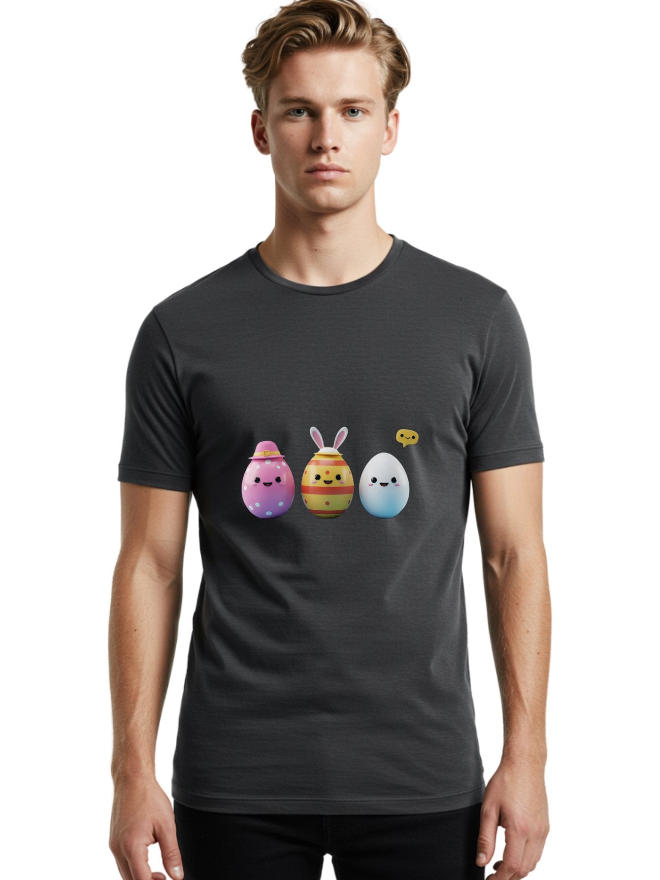 Easter-Eggs-1 Men'S Graphic Tee, 100% Cotton, Comfortable Casual Summer Wear, Machine Washable, Cartoon Easter Eggs, Colorful Eggs, Easter Egg Hunt, Spring Celebration, Adorable Characters, Cute Designs, Easter Egg Characters, Pastel Colors, Baa603 26