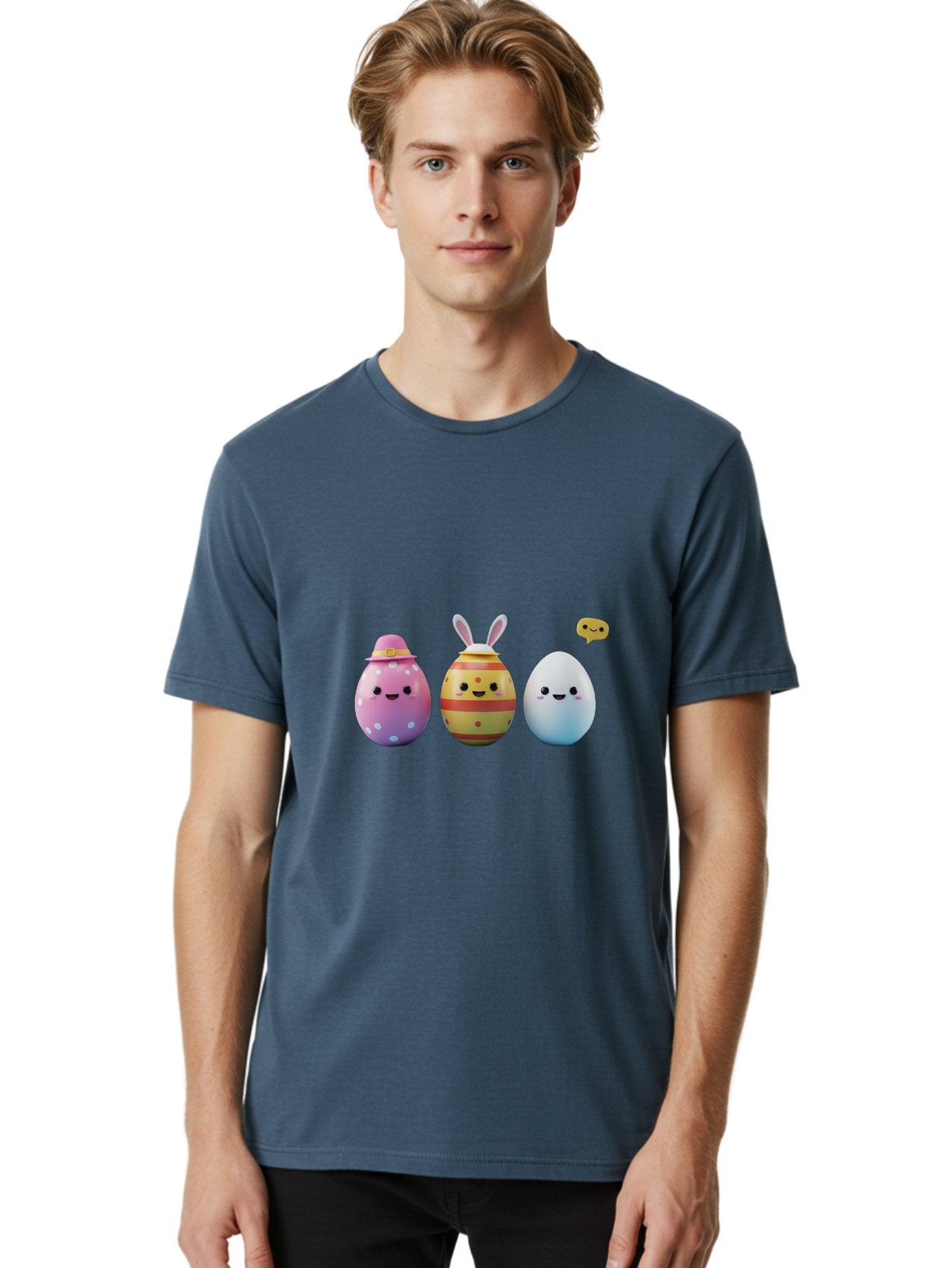 Easter-Eggs-1 Men'S Graphic Tee, 100% Cotton, Comfortable Casual Summer Wear, Machine Washable, Cartoon Easter Eggs, Colorful Eggs, Easter Egg Hunt, Spring Celebration, Adorable Characters, Cute Designs, Easter Egg Characters, Pastel Colors, Baa603 22