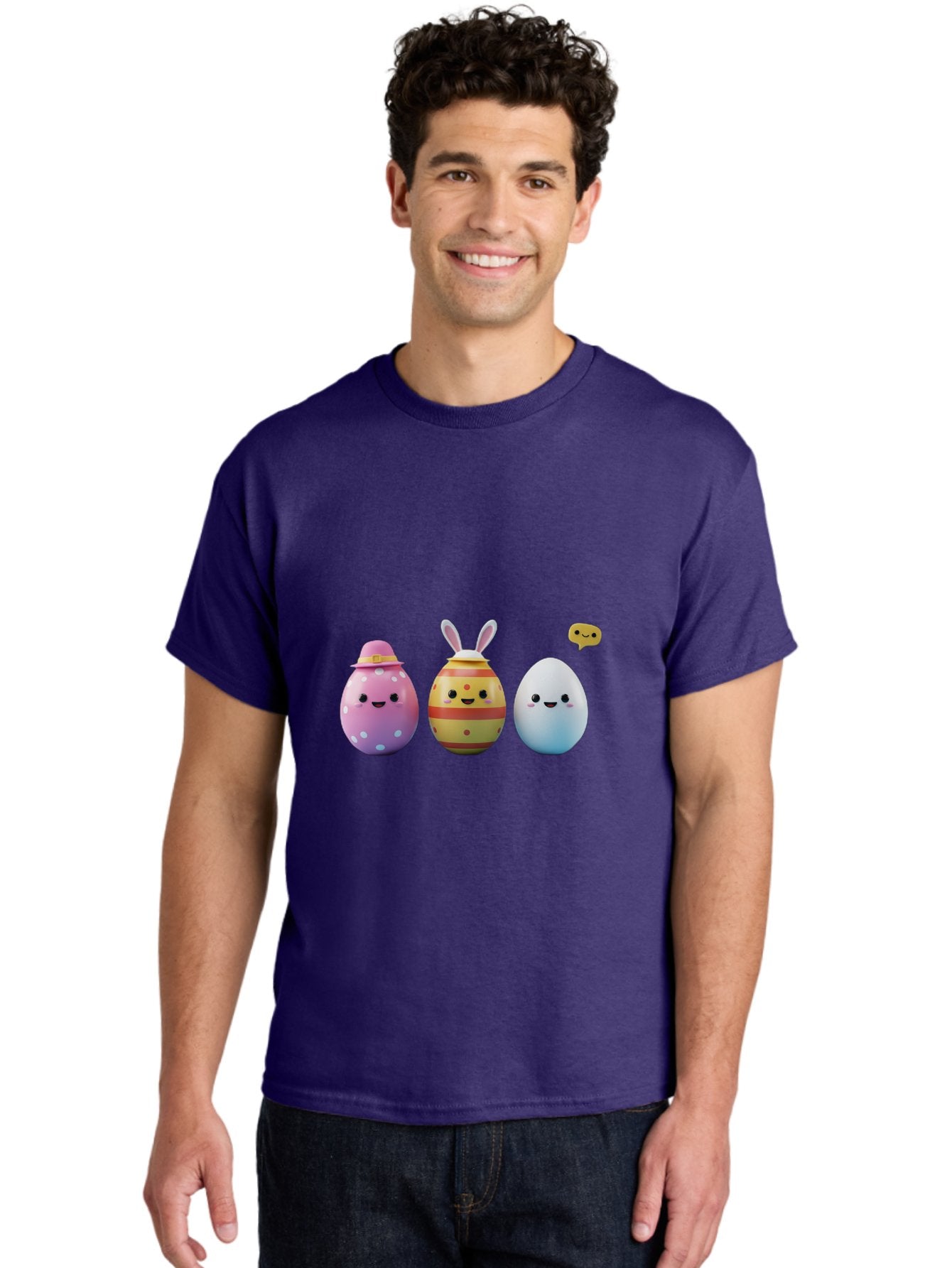 Easter-Eggs-1 Men'S Graphic Tee, 100% Cotton, Comfortable Casual Summer Wear, Machine Washable, Cartoon Easter Eggs, Colorful Eggs, Easter Egg Hunt, Spring Celebration, Adorable Characters, Cute Designs, Easter Egg Characters, Pastel Colors, Baa603 20