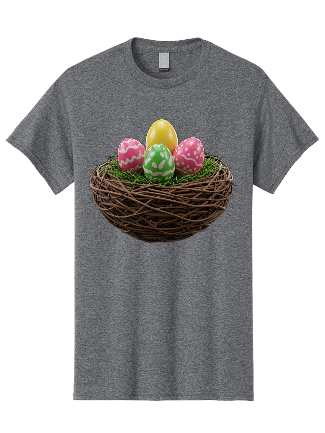 Easter-Eggs-10 Men'S Graphic Tee, 100% Cotton, Comfortable Casual Summer Wear, Machine Washable, Easter Eggs, Decorated Eggs, Wicker Nest, Springtime Decor, Holiday Celebration, Festive Colors, Pink, Green, And Yellow Eggs, Easter Tradition, Baa604 14