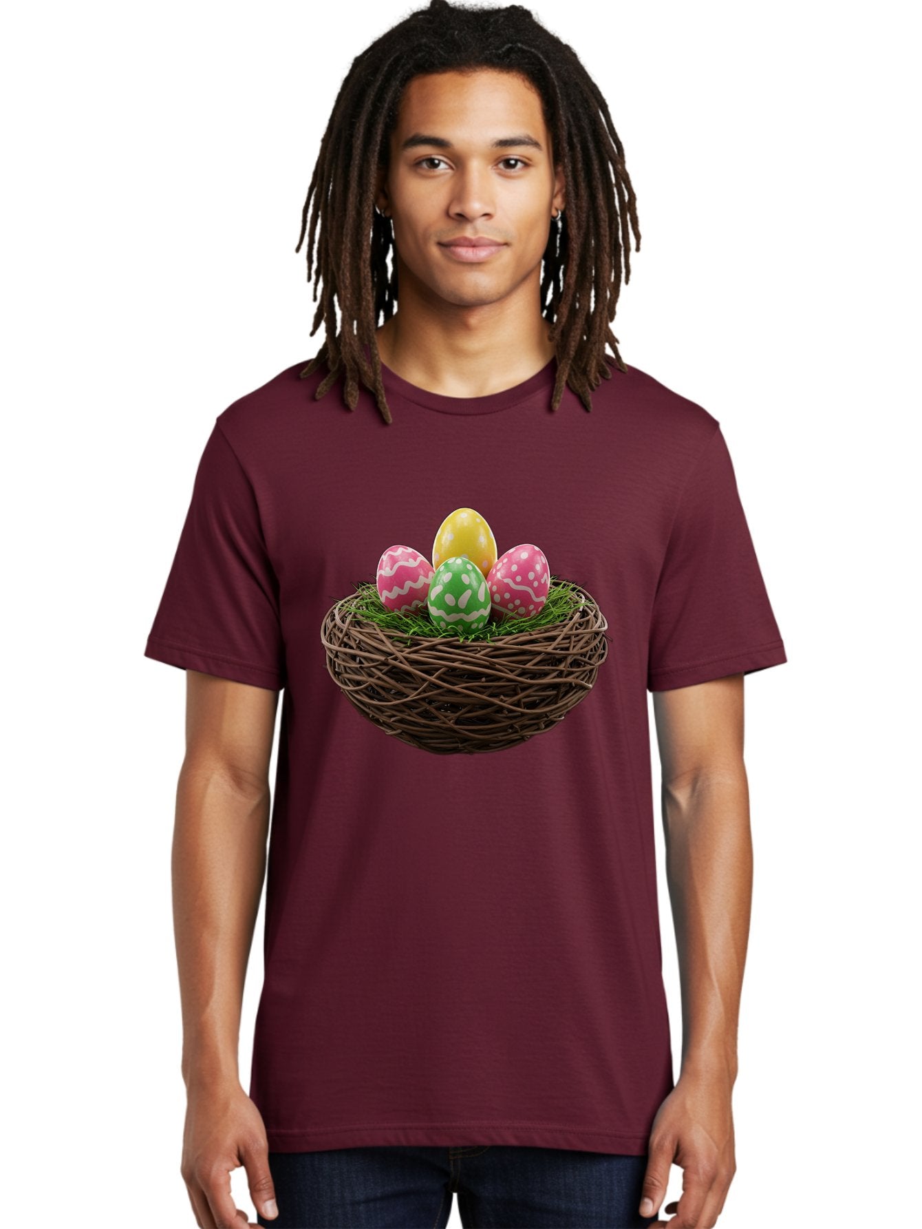 Easter-Eggs-10 Men'S Graphic Tee, 100% Cotton, Comfortable Casual Summer Wear, Machine Washable, Easter Eggs, Decorated Eggs, Wicker Nest, Springtime Decor, Holiday Celebration, Festive Colors, Pink, Green, And Yellow Eggs, Easter Tradition, Baa604 23