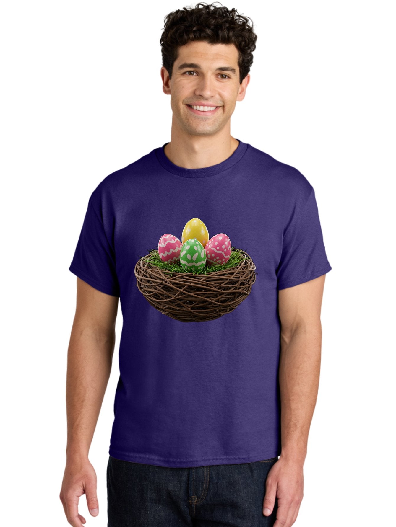 Easter-Eggs-10 Men'S Graphic Tee, 100% Cotton, Comfortable Casual Summer Wear, Machine Washable, Easter Eggs, Decorated Eggs, Wicker Nest, Springtime Decor, Holiday Celebration, Festive Colors, Pink, Green, And Yellow Eggs, Easter Tradition, Baa604 26