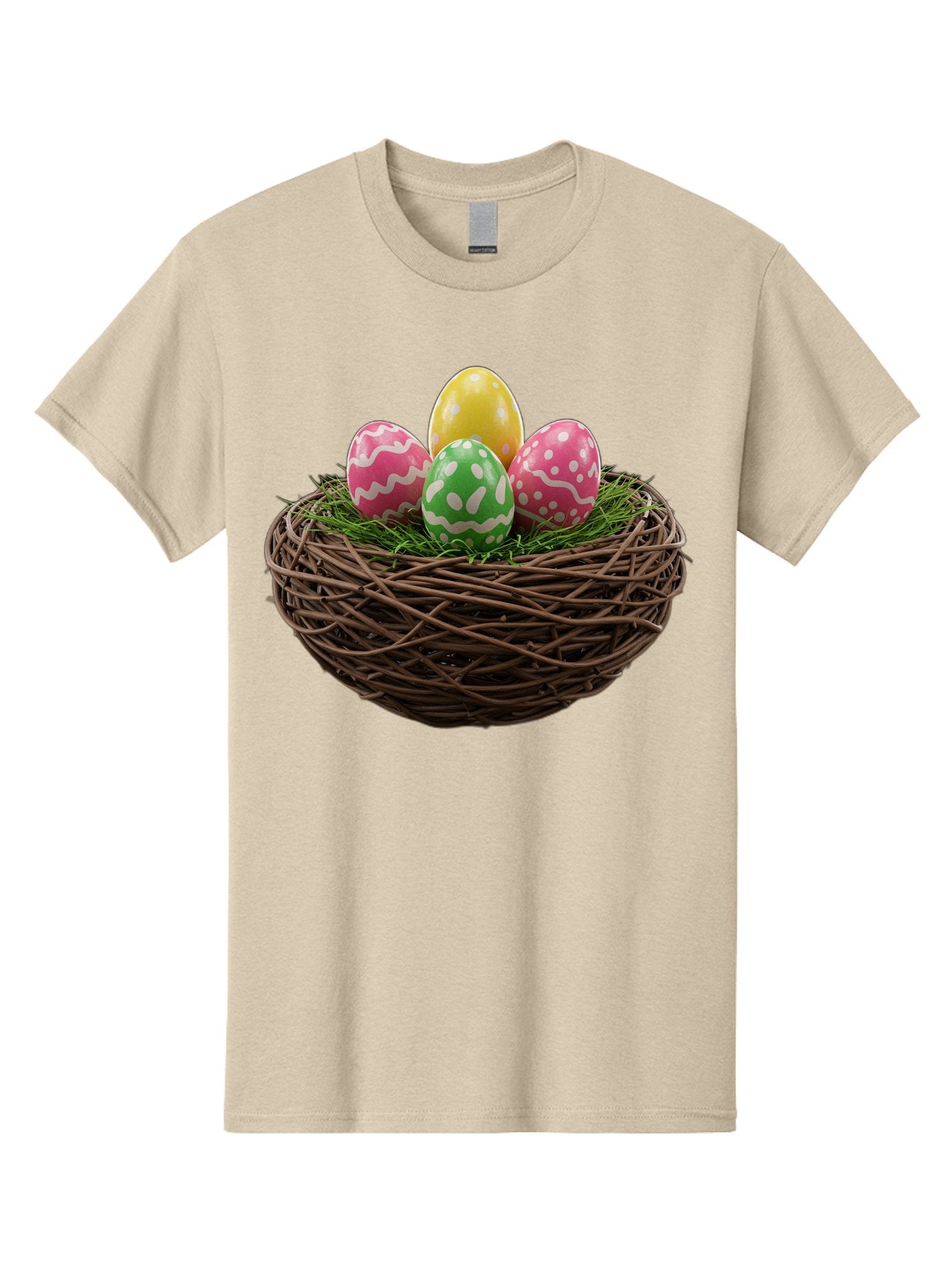 Easter-Eggs-10 Men'S Graphic Tee, 100% Cotton, Comfortable Casual Summer Wear, Machine Washable, Easter Eggs, Decorated Eggs, Wicker Nest, Springtime Decor, Holiday Celebration, Festive Colors, Pink, Green, And Yellow Eggs, Easter Tradition, Baa604 4