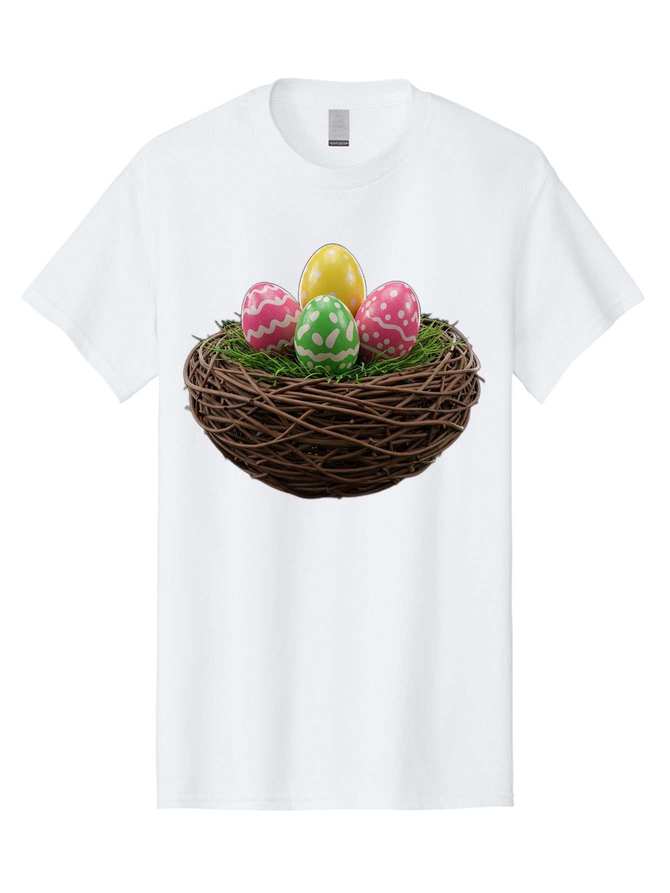 Easter-Eggs-10 Men'S Graphic Tee, 100% Cotton, Comfortable Casual Summer Wear, Machine Washable, Easter Eggs, Decorated Eggs, Wicker Nest, Springtime Decor, Holiday Celebration, Festive Colors, Pink, Green, And Yellow Eggs, Easter Tradition, Baa604 3