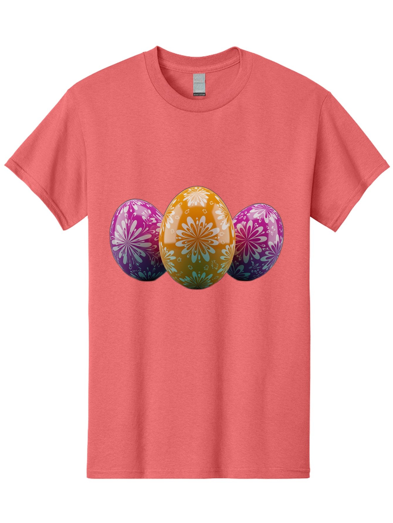 Easter-Eggs-11 Men'S Graphic Tee, 100% Cotton, Comfortable Casual Summer Wear, Machine Washable, Decorated Easter Eggs, Floral Patterns, Purple And Orange Eggs, Shiny Finish, Easter Celebration, Spring Decorations, Festive Eggs, Baa605 3