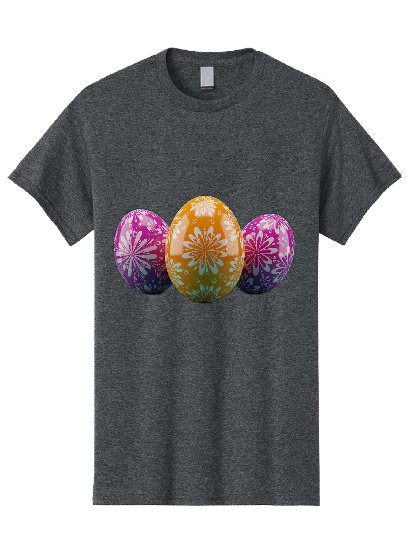 Easter-Eggs-11 Men'S Graphic Tee, 100% Cotton, Comfortable Casual Summer Wear, Machine Washable, Decorated Easter Eggs, Floral Patterns, Purple And Orange Eggs, Shiny Finish, Easter Celebration, Spring Decorations, Festive Eggs, Baa605 7