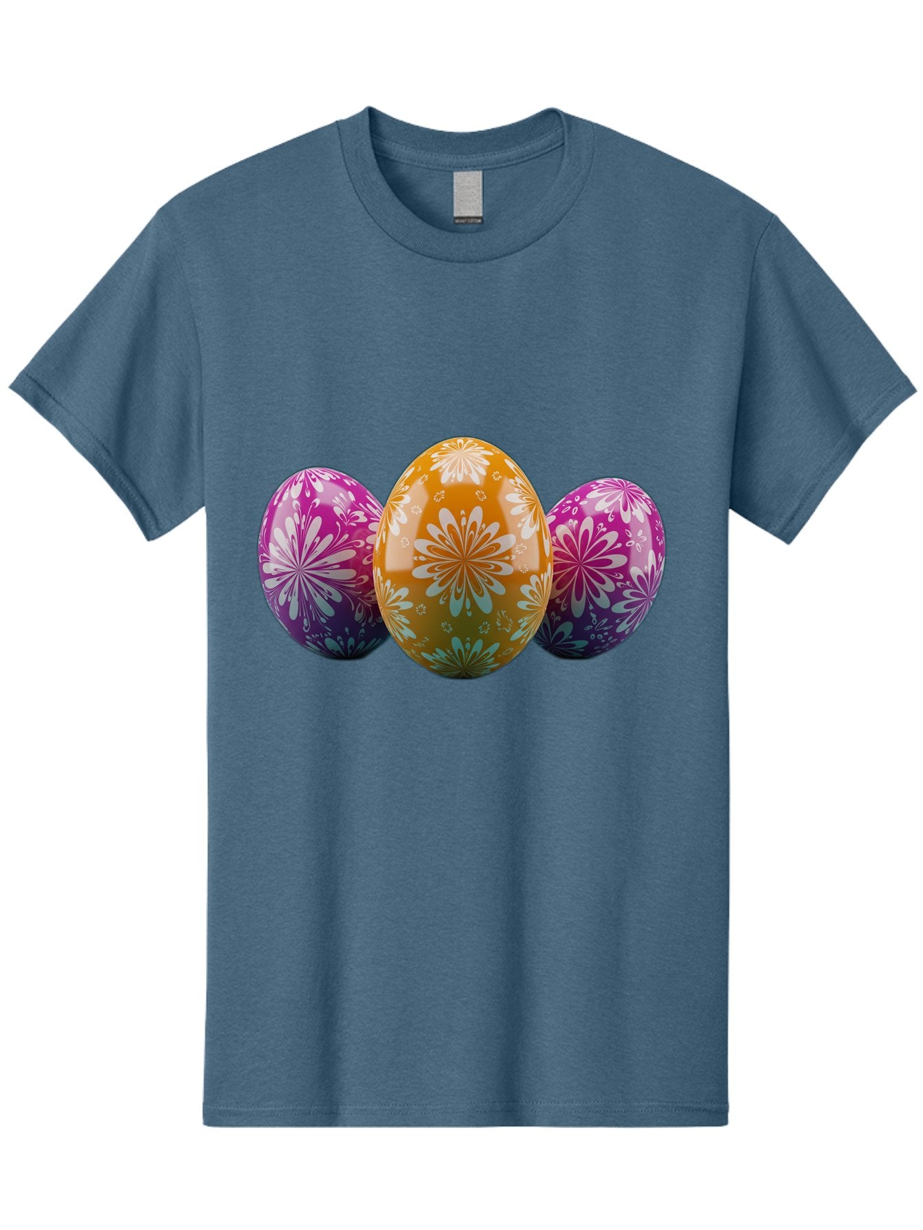 Easter-Eggs-11 Men'S Graphic Tee, 100% Cotton, Comfortable Casual Summer Wear, Machine Washable, Decorated Easter Eggs, Floral Patterns, Purple And Orange Eggs, Shiny Finish, Easter Celebration, Spring Decorations, Festive Eggs, Baa605 10