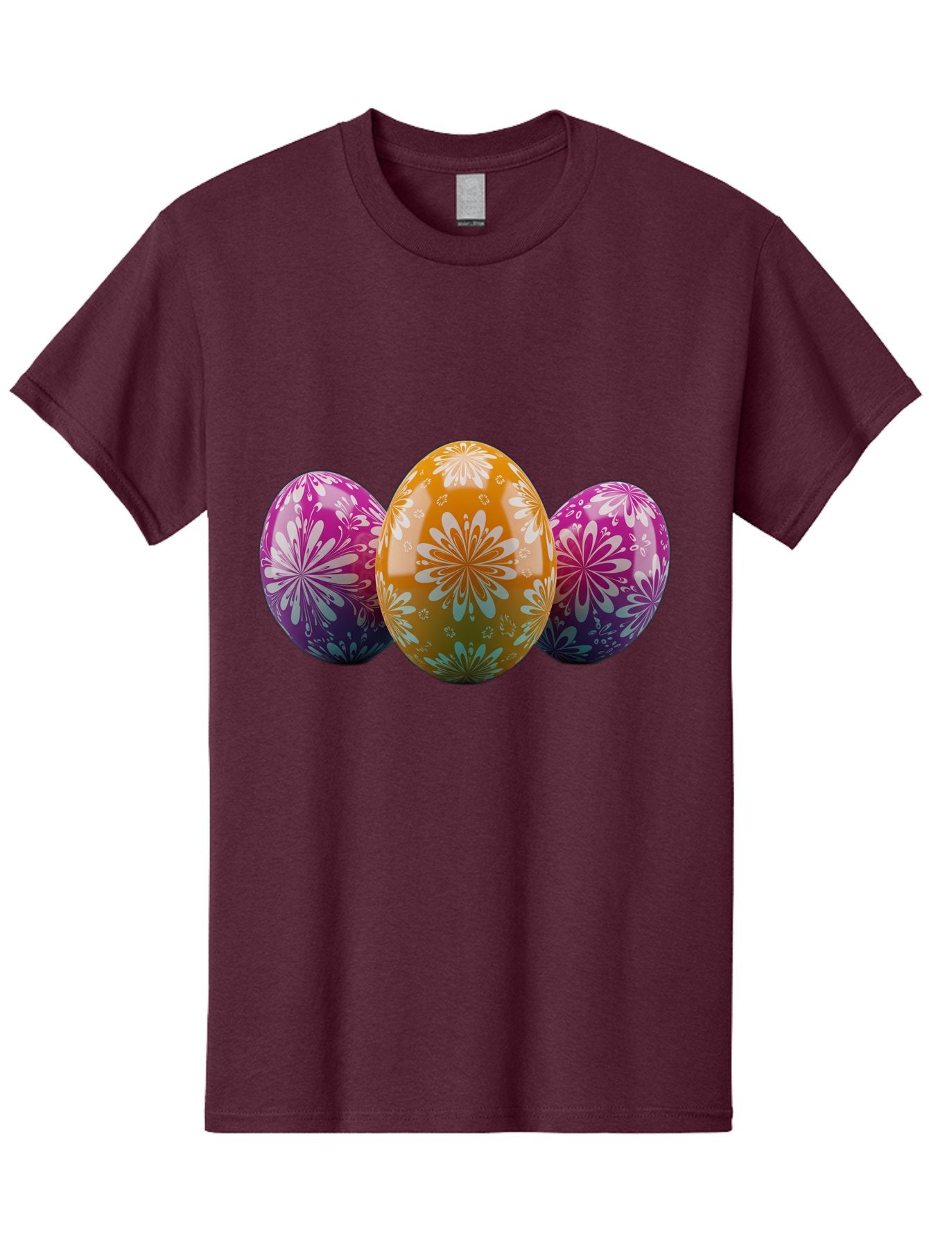 Easter-Eggs-11 Men'S Graphic Tee, 100% Cotton, Comfortable Casual Summer Wear, Machine Washable, Decorated Easter Eggs, Floral Patterns, Purple And Orange Eggs, Shiny Finish, Easter Celebration, Spring Decorations, Festive Eggs, Baa605 13