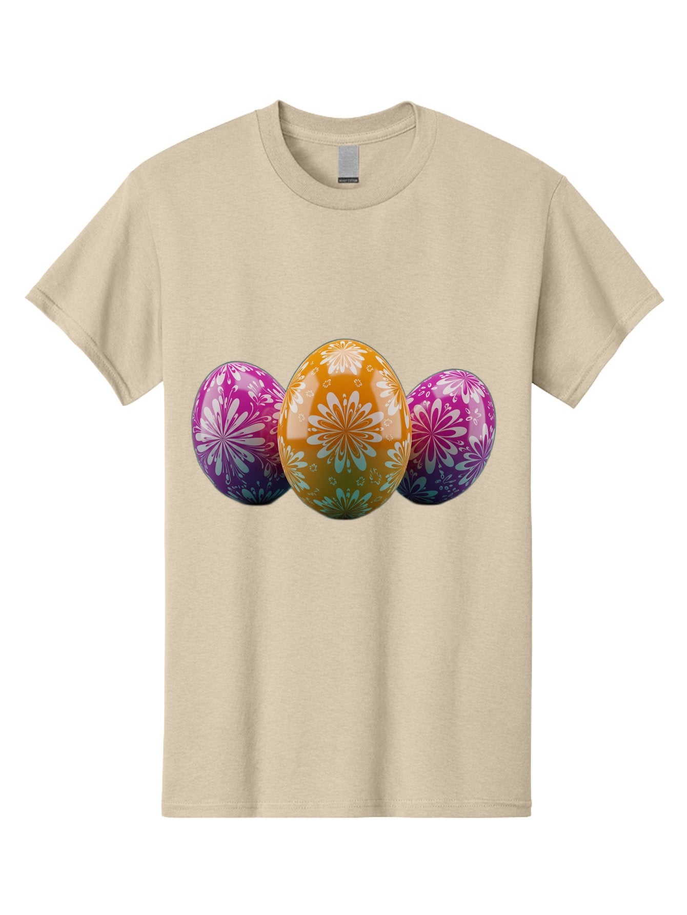Easter-Eggs-11 Men'S Graphic Tee, 100% Cotton, Comfortable Casual Summer Wear, Machine Washable, Decorated Easter Eggs, Floral Patterns, Purple And Orange Eggs, Shiny Finish, Easter Celebration, Spring Decorations, Festive Eggs, Baa605 5