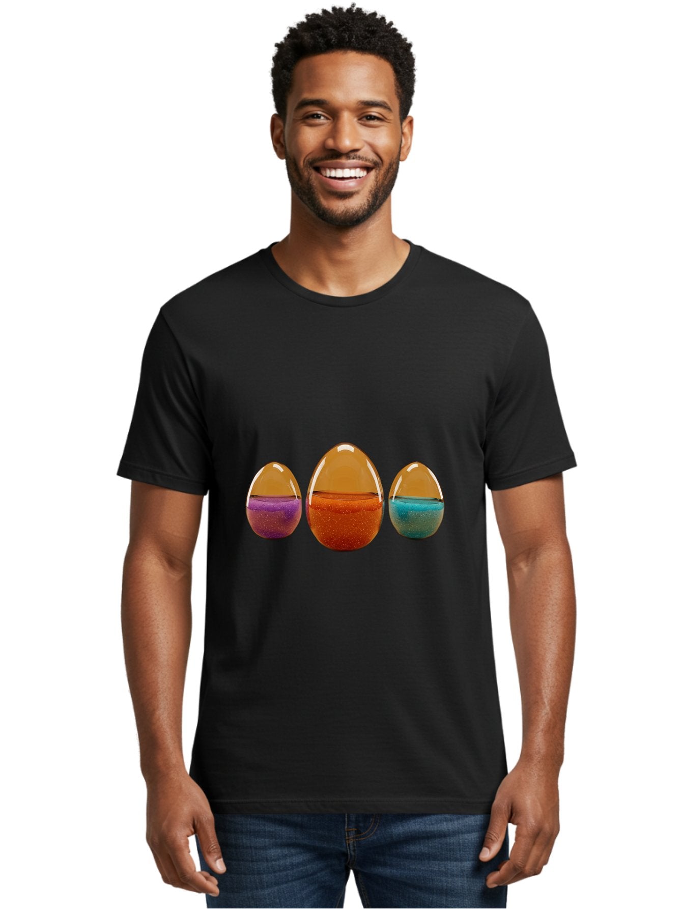 Easter-Eggs-12 Men'S Graphic Tee, 100% Cotton, Comfortable Casual Summer Wear, Machine Washable, Translucent Easter Eggs, Purple, Orange, Blue, Sparkly Contents, Festive Decorations, Spring Holiday, Colorful Eggs, Egg Decorations Baa606 26