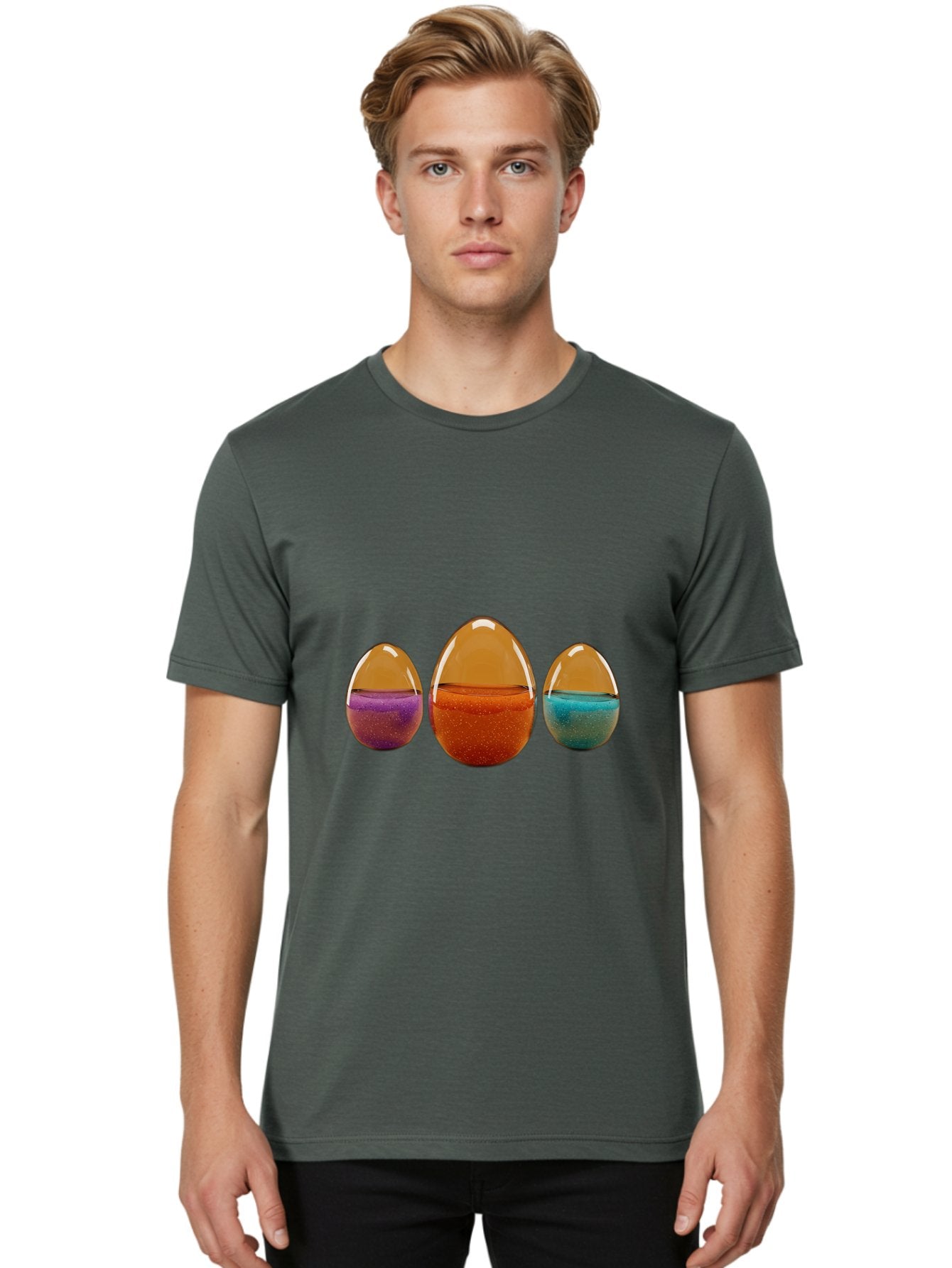 Easter-Eggs-12 Men'S Graphic Tee, 100% Cotton, Comfortable Casual Summer Wear, Machine Washable, Translucent Easter Eggs, Purple, Orange, Blue, Sparkly Contents, Festive Decorations, Spring Holiday, Colorful Eggs, Egg Decorations Baa606 20