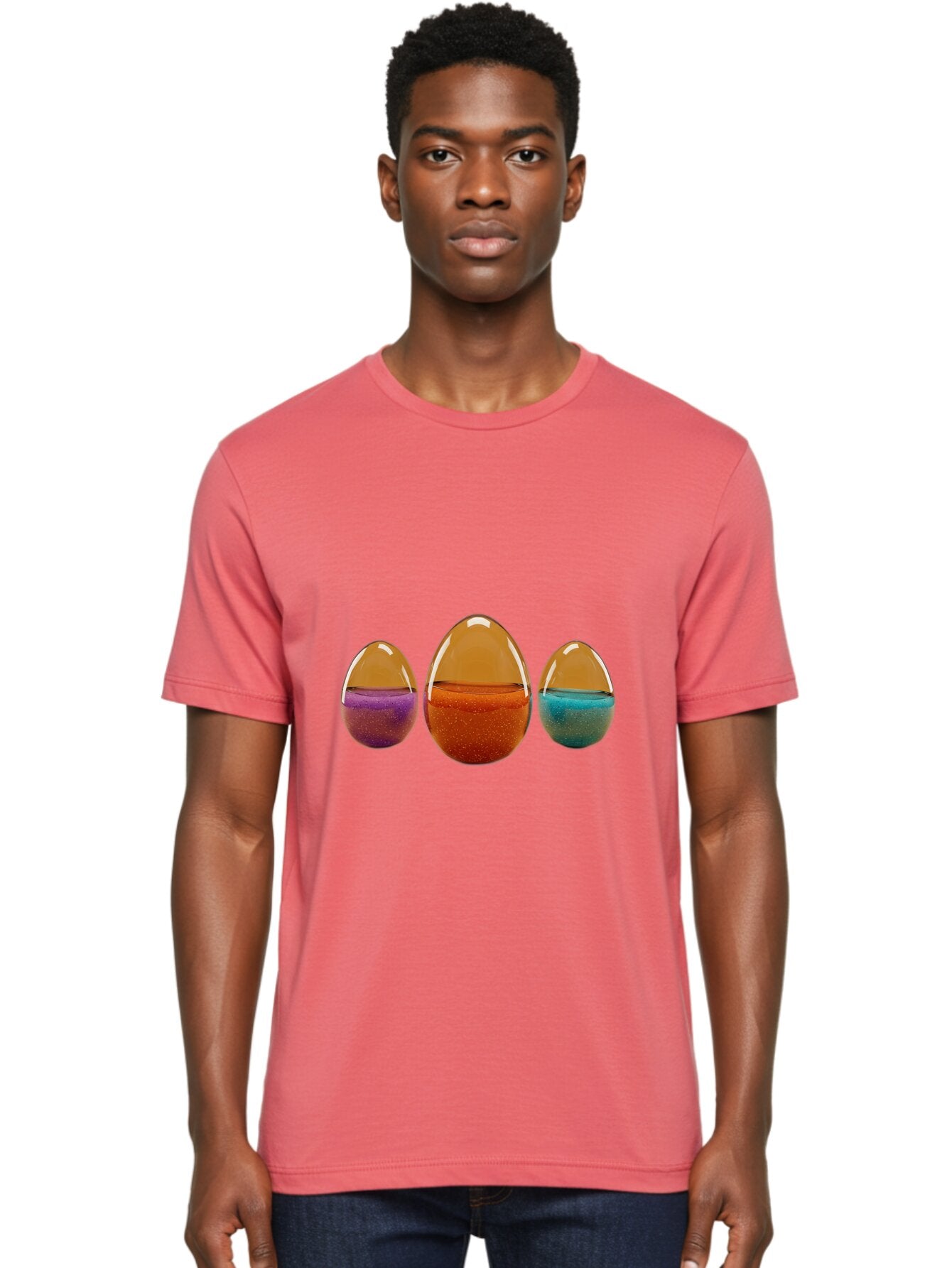Easter-Eggs-12 Men'S Graphic Tee, 100% Cotton, Comfortable Casual Summer Wear, Machine Washable, Translucent Easter Eggs, Purple, Orange, Blue, Sparkly Contents, Festive Decorations, Spring Holiday, Colorful Eggs, Egg Decorations Baa606 17