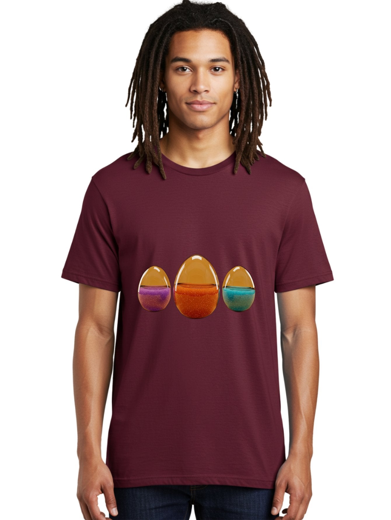 Easter-Eggs-12 Men'S Graphic Tee, 100% Cotton, Comfortable Casual Summer Wear, Machine Washable, Translucent Easter Eggs, Purple, Orange, Blue, Sparkly Contents, Festive Decorations, Spring Holiday, Colorful Eggs, Egg Decorations Baa606 30