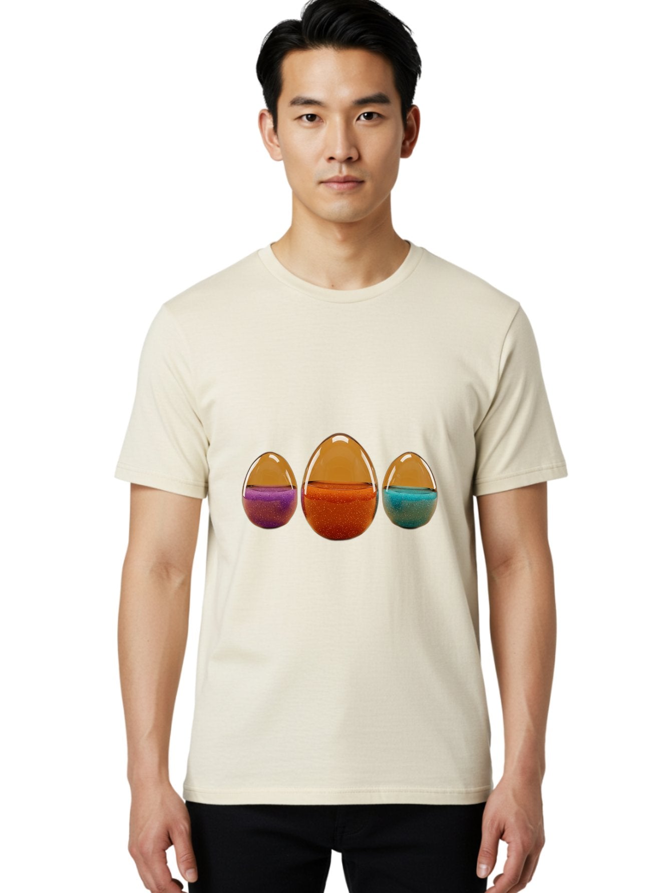 Easter-Eggs-12 Men'S Graphic Tee, 100% Cotton, Comfortable Casual Summer Wear, Machine Washable, Translucent Easter Eggs, Purple, Orange, Blue, Sparkly Contents, Festive Decorations, Spring Holiday, Colorful Eggs, Egg Decorations Baa606 28