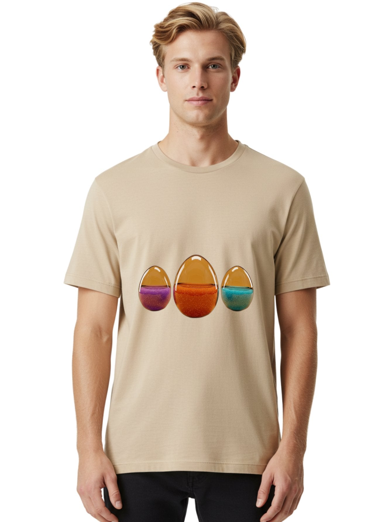 Easter-Eggs-12 Men'S Graphic Tee, 100% Cotton, Comfortable Casual Summer Wear, Machine Washable, Translucent Easter Eggs, Purple, Orange, Blue, Sparkly Contents, Festive Decorations, Spring Holiday, Colorful Eggs, Egg Decorations Baa606 18
