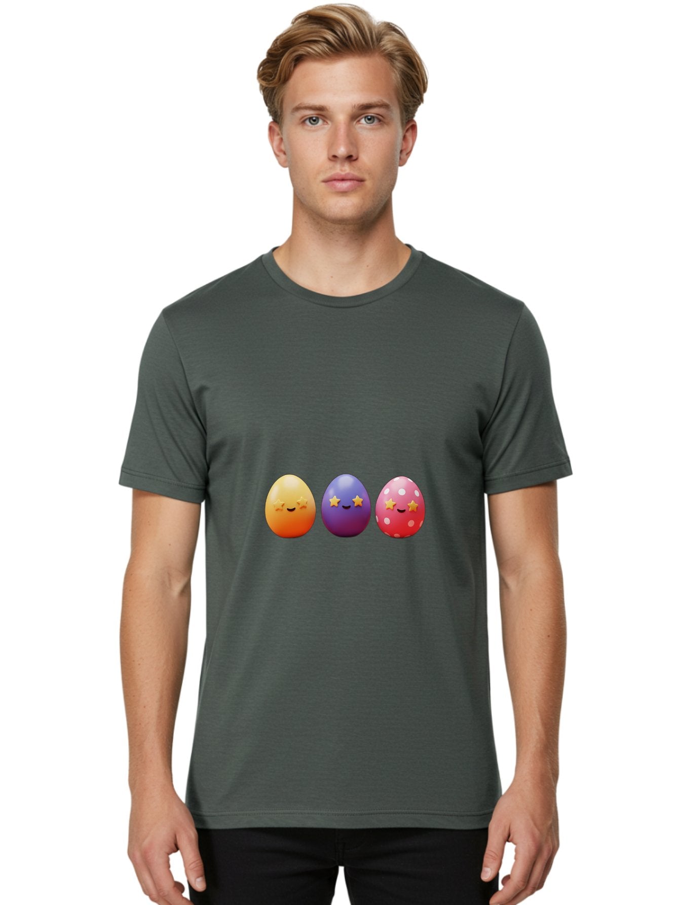Easter-Eggs-2 Men'S Graphic Tee, 100% Cotton, Comfortable Casual Summer Wear, Machine Washable, Colorful Easter Eggs, Cartoon Eggs, Happy Faces, Smiling Eggs, Festive Decorations, Easter Celebration, Spring Theme, Vibrant Colors, Baa607 23