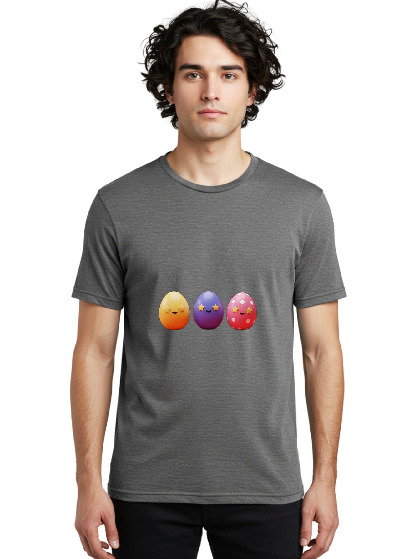 Easter-Eggs-2 Men'S Graphic Tee, 100% Cotton, Comfortable Casual Summer Wear, Machine Washable, Colorful Easter Eggs, Cartoon Eggs, Happy Faces, Smiling Eggs, Festive Decorations, Easter Celebration, Spring Theme, Vibrant Colors, Baa607 16