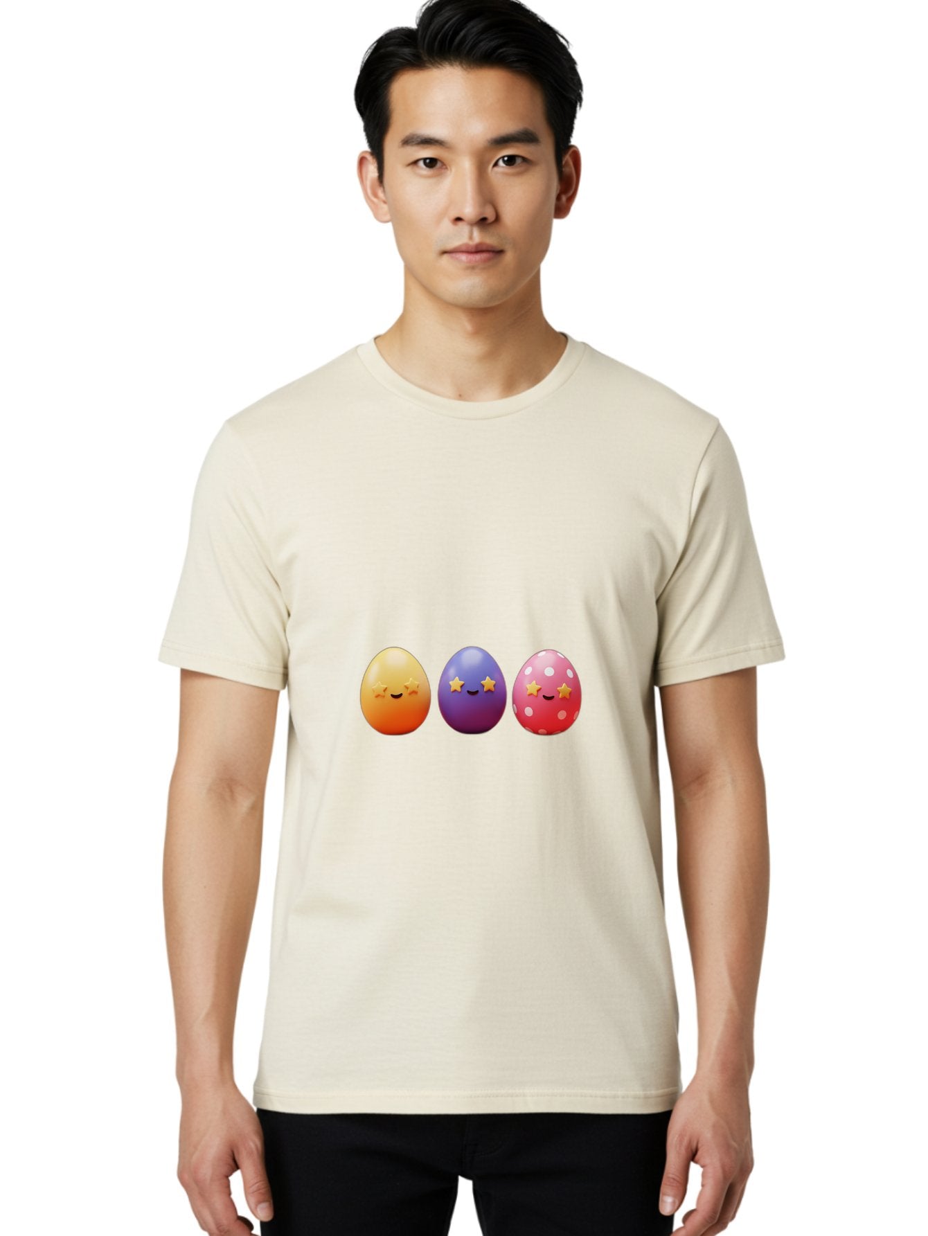 Easter-Eggs-2 Men'S Graphic Tee, 100% Cotton, Comfortable Casual Summer Wear, Machine Washable, Colorful Easter Eggs, Cartoon Eggs, Happy Faces, Smiling Eggs, Festive Decorations, Easter Celebration, Spring Theme, Vibrant Colors, Baa607 26