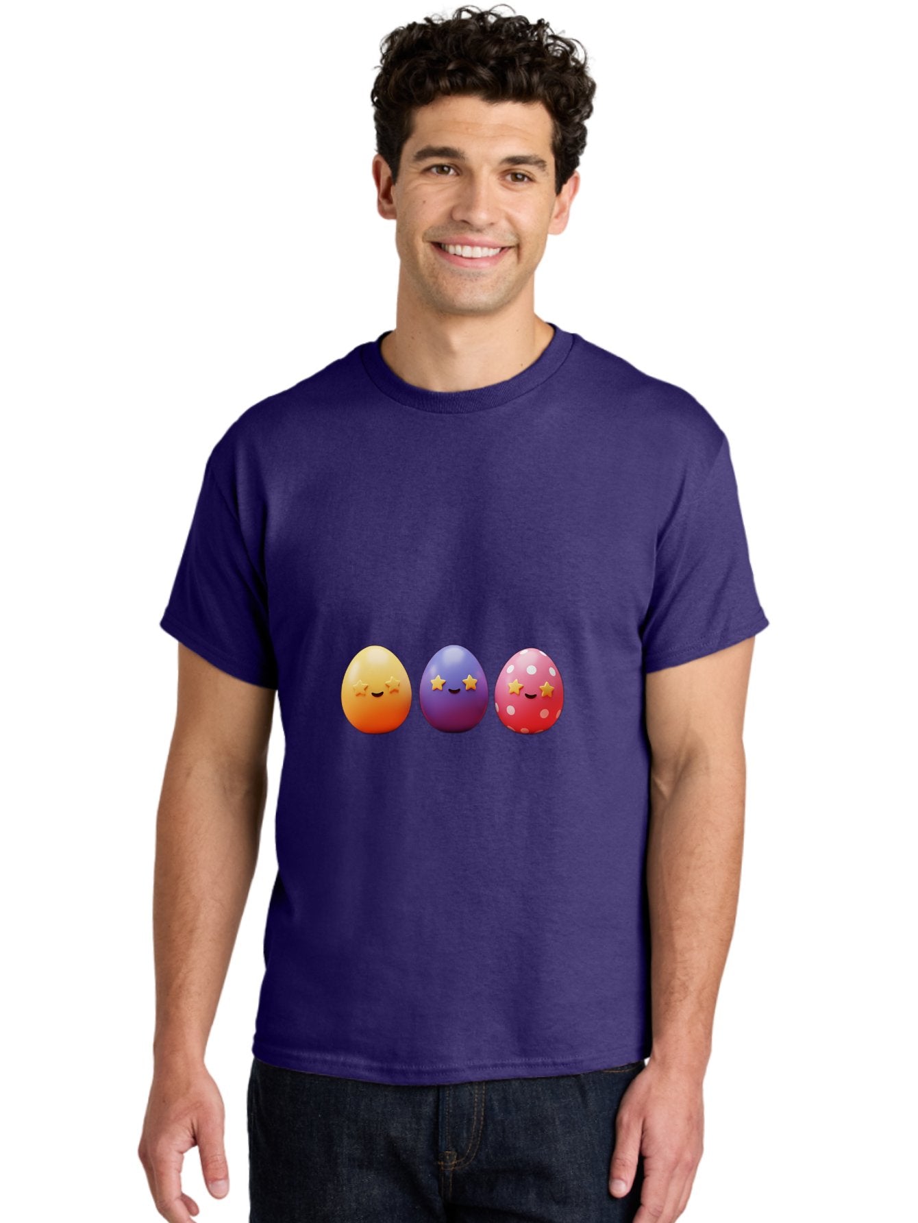 Easter-Eggs-2 Men'S Graphic Tee, 100% Cotton, Comfortable Casual Summer Wear, Machine Washable, Colorful Easter Eggs, Cartoon Eggs, Happy Faces, Smiling Eggs, Festive Decorations, Easter Celebration, Spring Theme, Vibrant Colors, Baa607 25