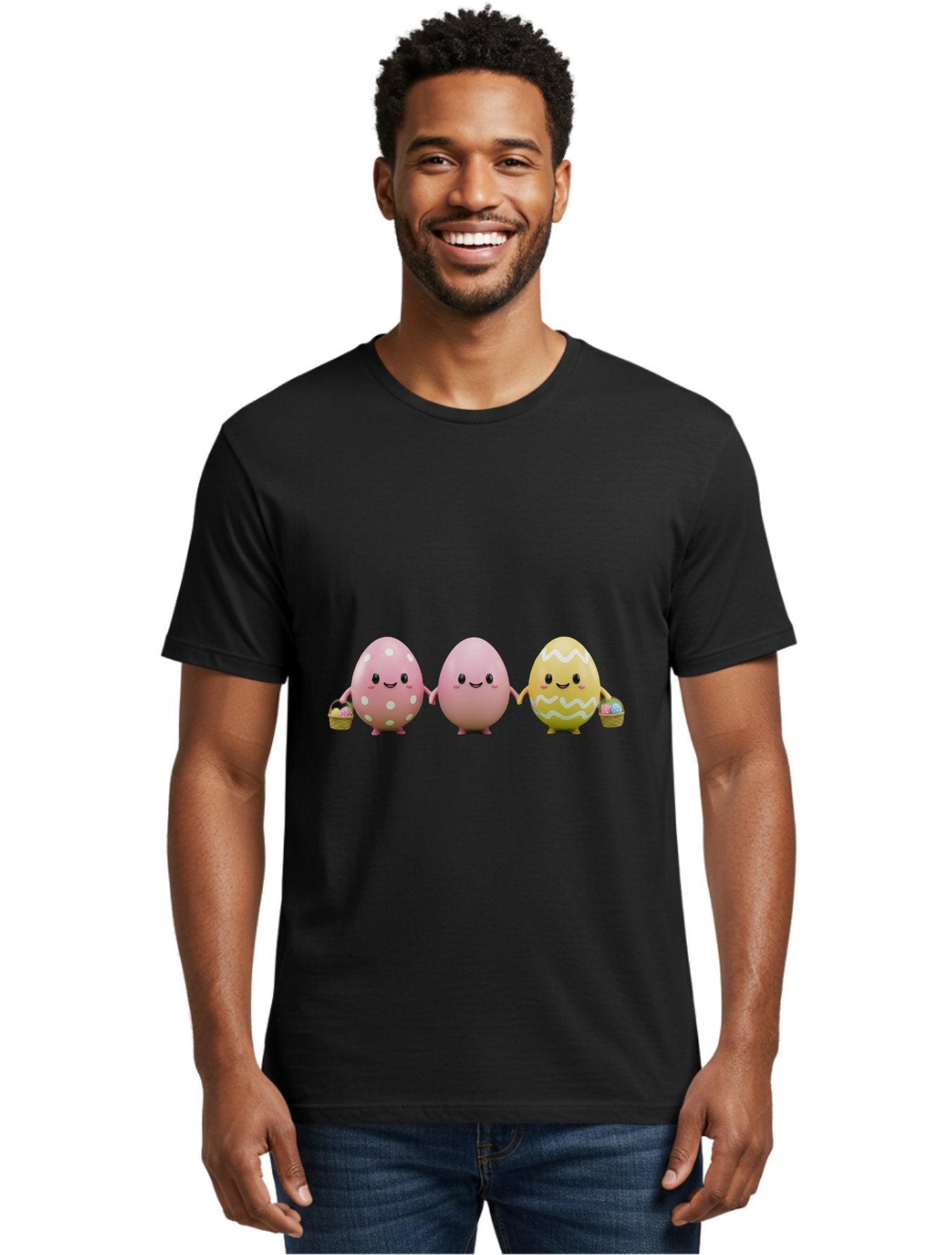 Easter-Eggs-3 Men'S Graphic Tee, 100% Cotton, Comfortable Casual Summer Wear, Machine Washable, Happy Easter Eggs, Smiling Faces, 3D Cartoon Eggs, Pastel Colors, Egg Decorations, Easter Basket, Festive Treats, Adorable Characters, Baa608 16
