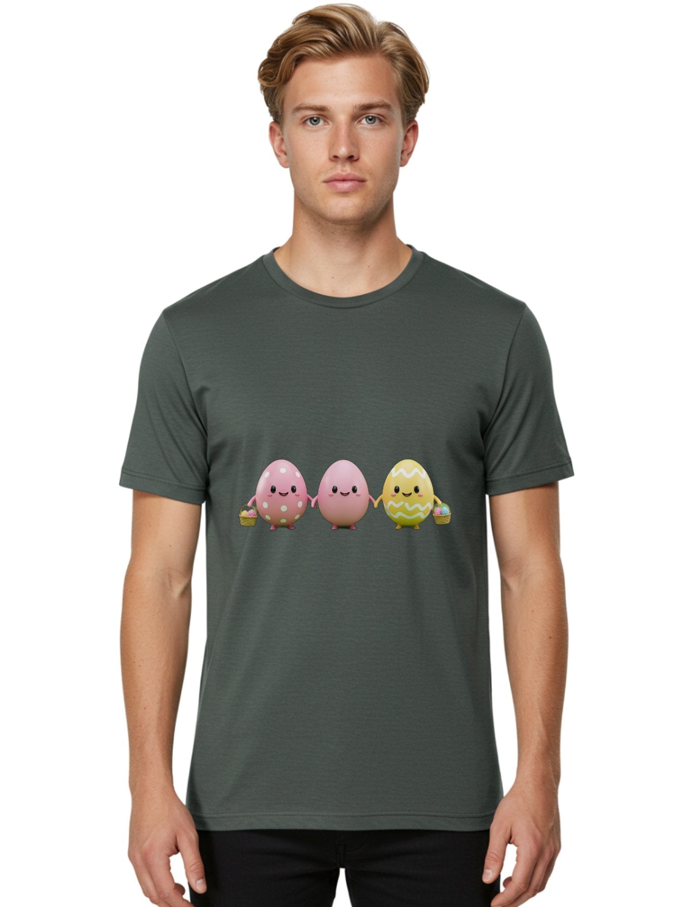 Easter-Eggs-3 Men'S Graphic Tee, 100% Cotton, Comfortable Casual Summer Wear, Machine Washable, Happy Easter Eggs, Smiling Faces, 3D Cartoon Eggs, Pastel Colors, Egg Decorations, Easter Basket, Festive Treats, Adorable Characters, Baa608 29