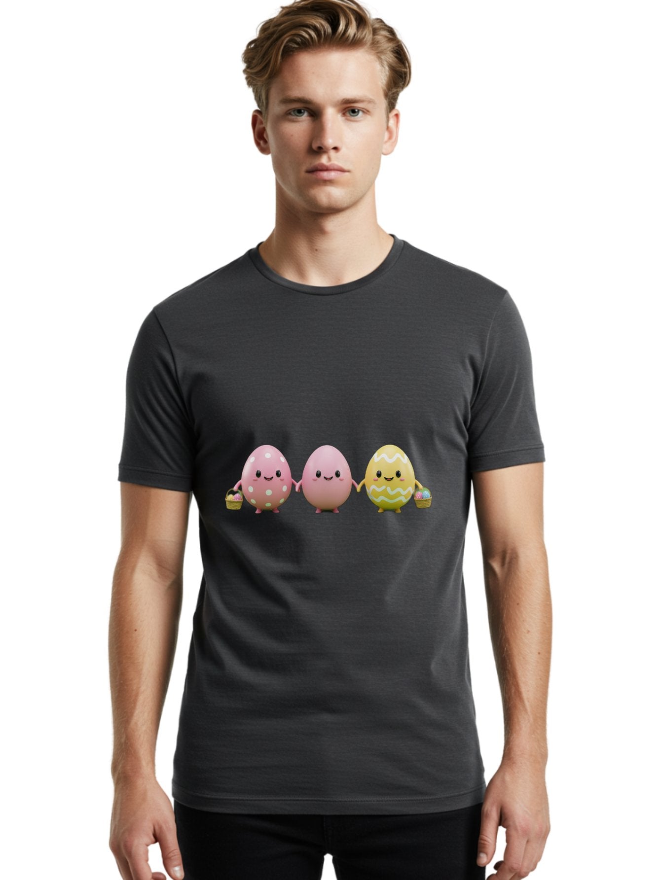 Easter-Eggs-3 Men'S Graphic Tee, 100% Cotton, Comfortable Casual Summer Wear, Machine Washable, Happy Easter Eggs, Smiling Faces, 3D Cartoon Eggs, Pastel Colors, Egg Decorations, Easter Basket, Festive Treats, Adorable Characters, Baa608 27
