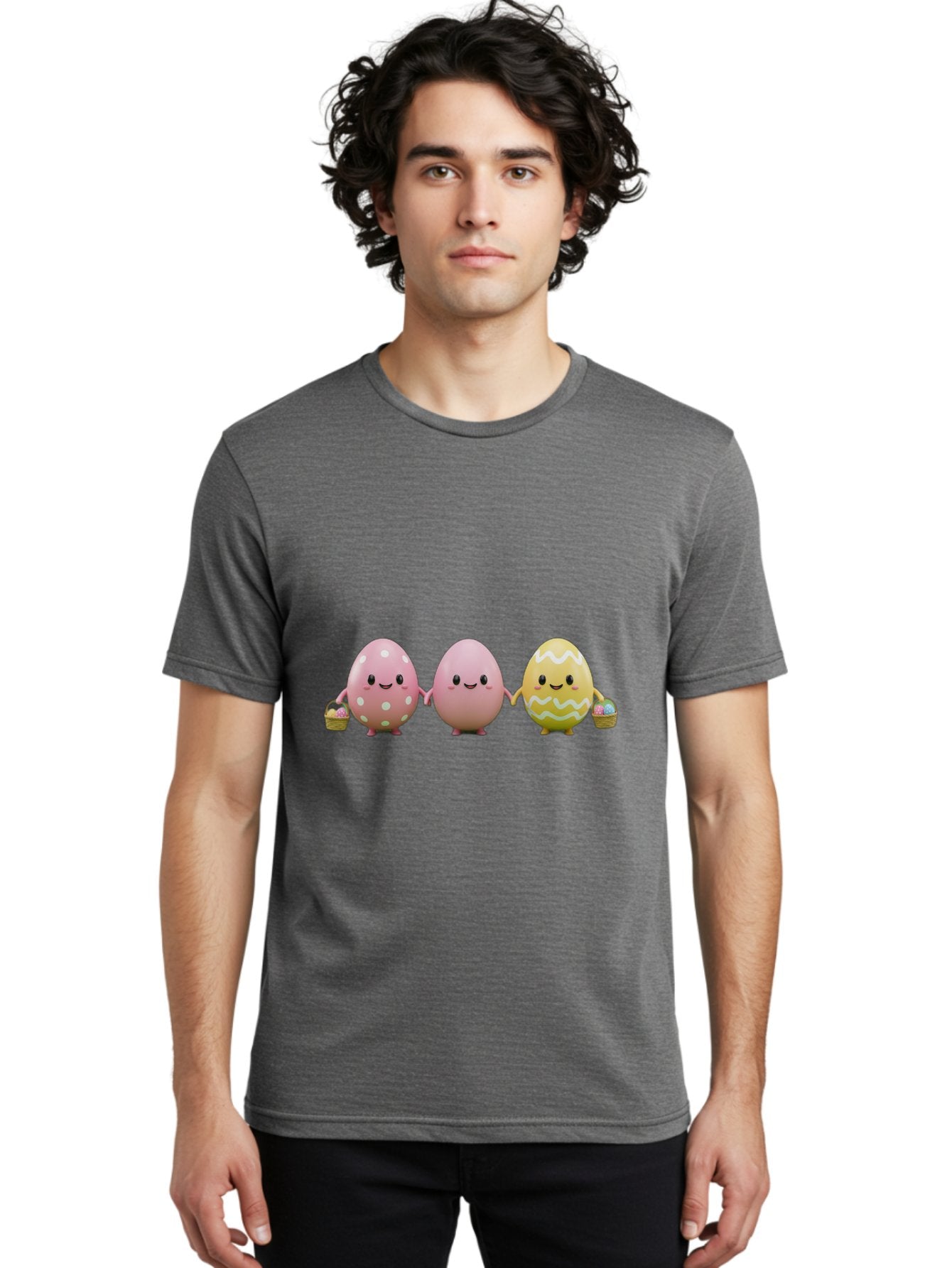 Easter-Eggs-3 Men'S Graphic Tee, 100% Cotton, Comfortable Casual Summer Wear, Machine Washable, Happy Easter Eggs, Smiling Faces, 3D Cartoon Eggs, Pastel Colors, Egg Decorations, Easter Basket, Festive Treats, Adorable Characters, Baa608 19