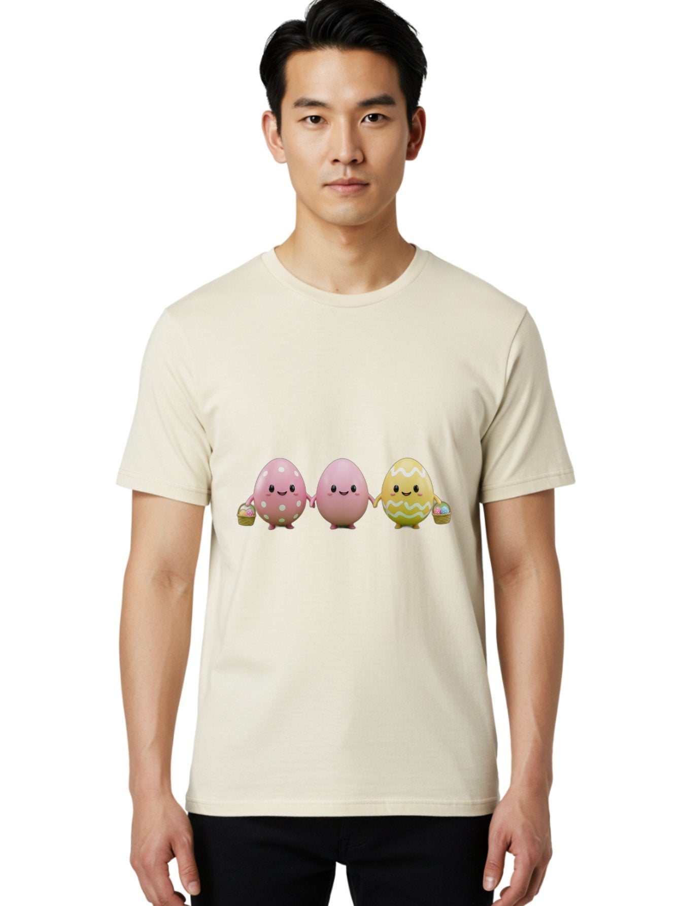 Easter-Eggs-3 Men'S Graphic Tee, 100% Cotton, Comfortable Casual Summer Wear, Machine Washable, Happy Easter Eggs, Smiling Faces, 3D Cartoon Eggs, Pastel Colors, Egg Decorations, Easter Basket, Festive Treats, Adorable Characters, Baa608 28