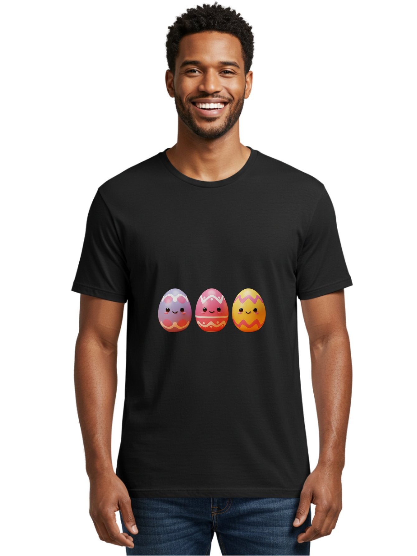 Easter-Eggs-4 Men'S Graphic Tee, 100% Cotton, Comfortable Casual Summer Wear, Machine Washable, Easter Eggs, Decorated Eggs, Smiling Faces, Colorful Designs, Happy Easter, Spring Celebration, Cute Cartoon Baa609 21