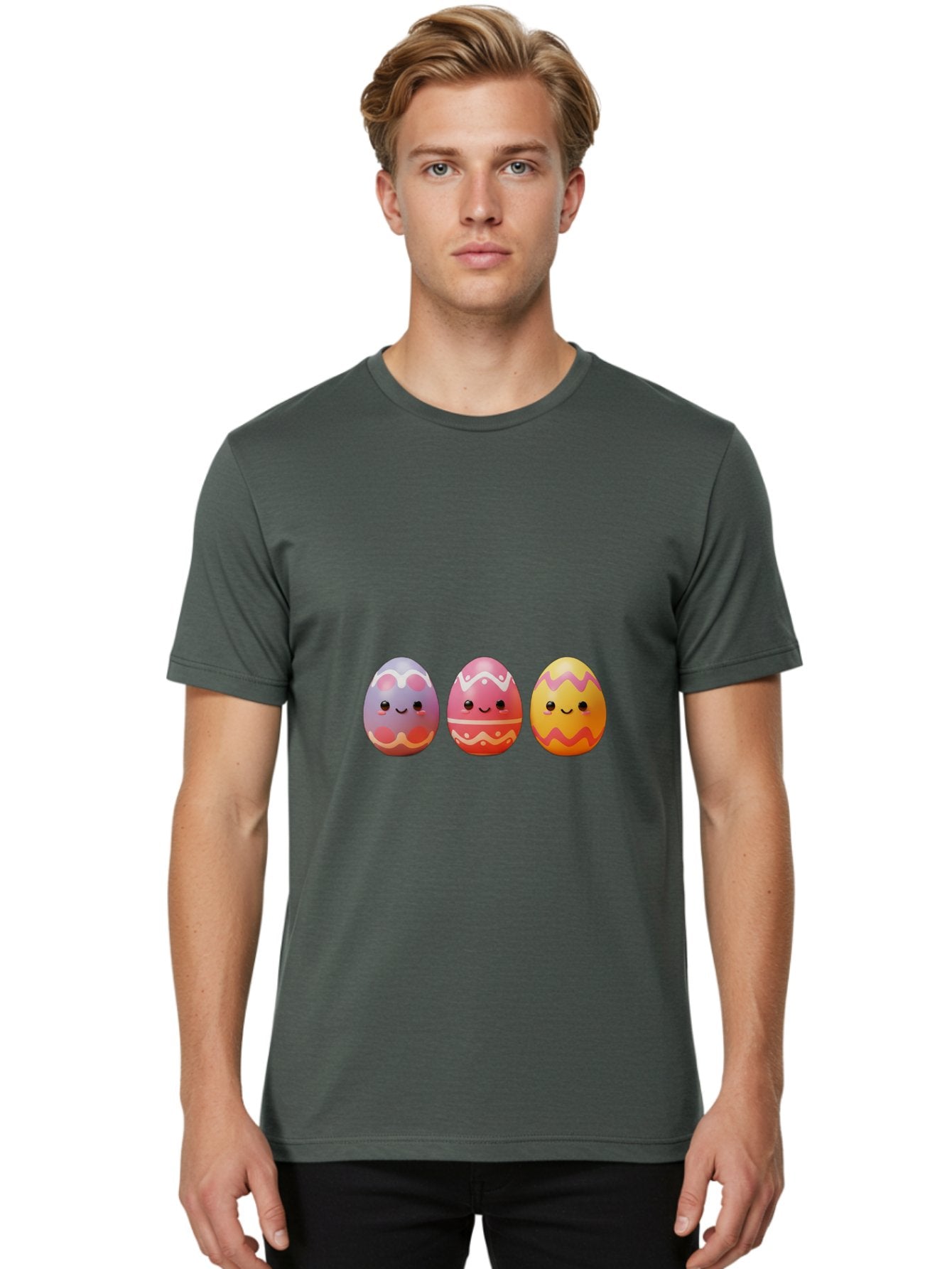 Easter-Eggs-4 Men'S Graphic Tee, 100% Cotton, Comfortable Casual Summer Wear, Machine Washable, Easter Eggs, Decorated Eggs, Smiling Faces, Colorful Designs, Happy Easter, Spring Celebration, Cute Cartoon Baa609 29