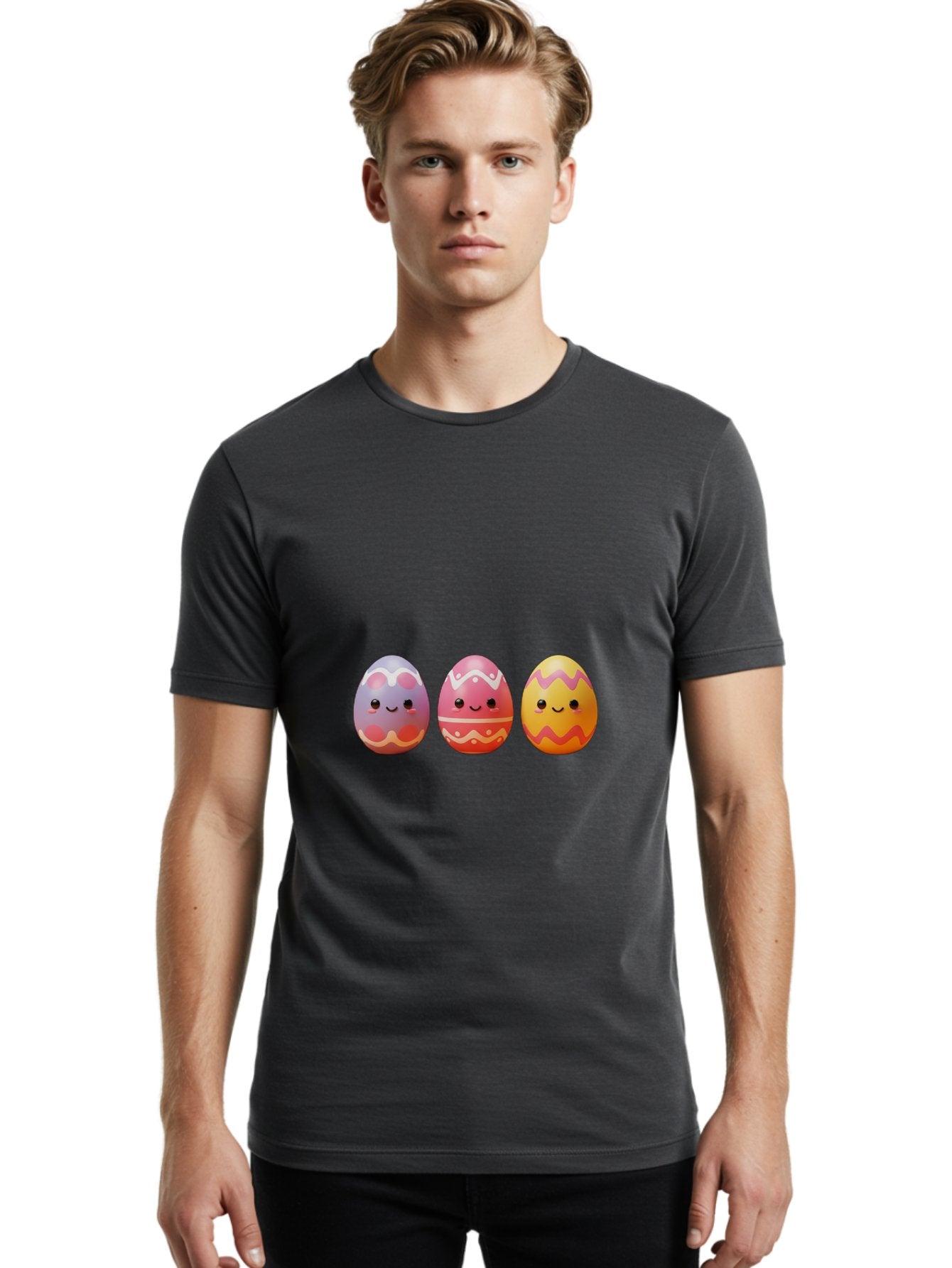 Easter-Eggs-4 Men'S Graphic Tee, 100% Cotton, Comfortable Casual Summer Wear, Machine Washable, Easter Eggs, Decorated Eggs, Smiling Faces, Colorful Designs, Happy Easter, Spring Celebration, Cute Cartoon Baa609 16