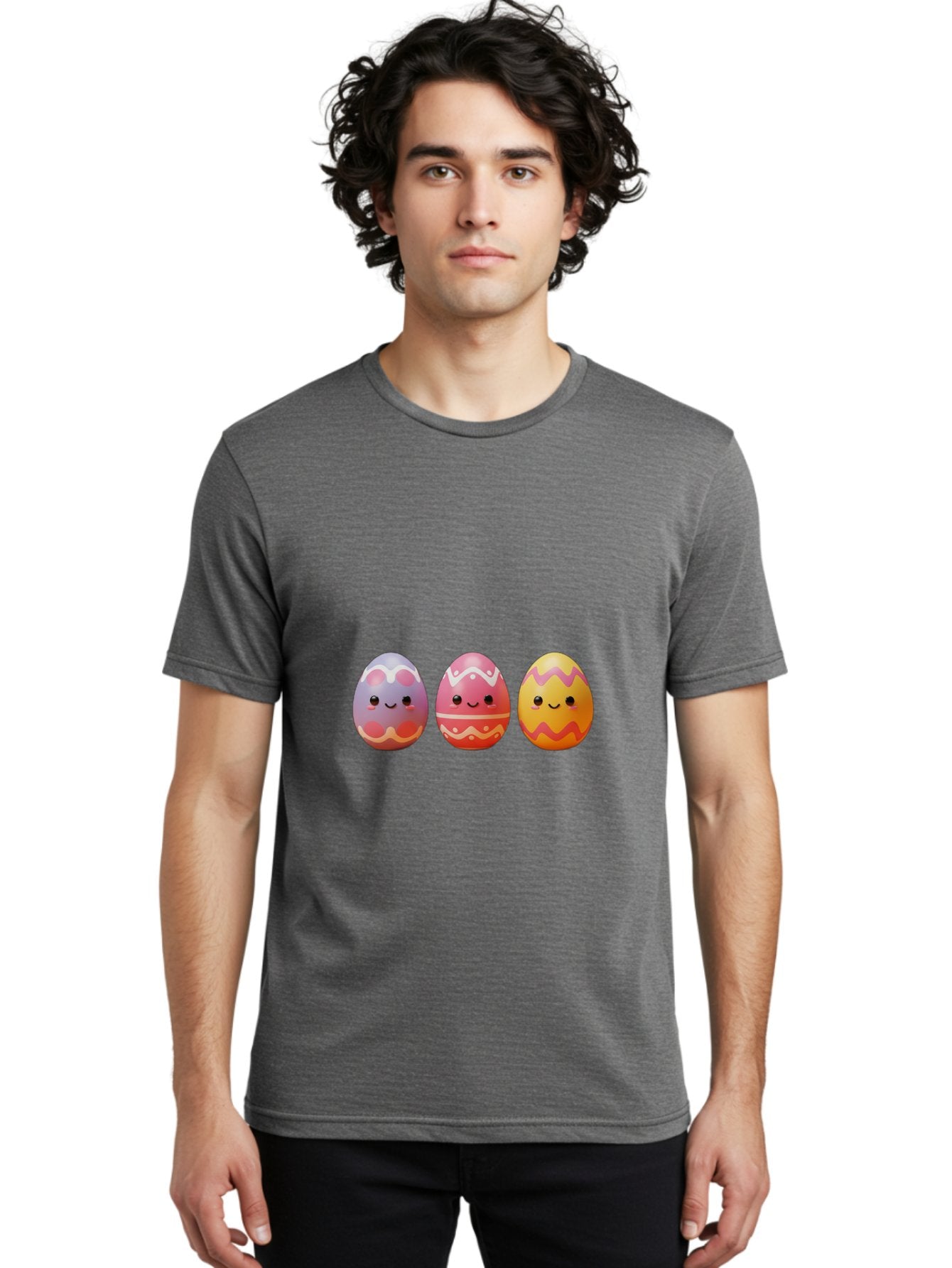 Easter-Eggs-4 Men'S Graphic Tee, 100% Cotton, Comfortable Casual Summer Wear, Machine Washable, Easter Eggs, Decorated Eggs, Smiling Faces, Colorful Designs, Happy Easter, Spring Celebration, Cute Cartoon Baa609 22
