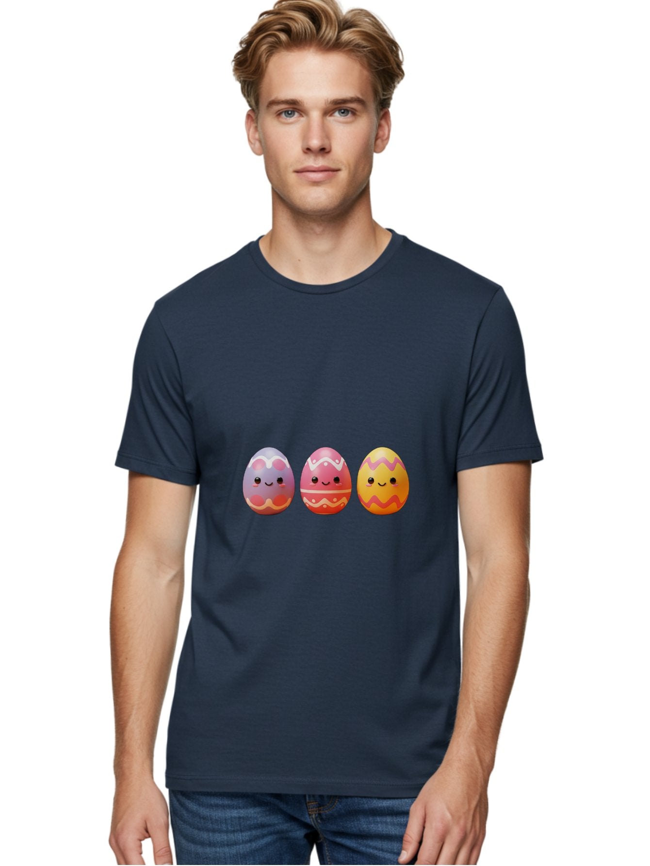 Easter-Eggs-4 Men'S Graphic Tee, 100% Cotton, Comfortable Casual Summer Wear, Machine Washable, Easter Eggs, Decorated Eggs, Smiling Faces, Colorful Designs, Happy Easter, Spring Celebration, Cute Cartoon Baa609 26
