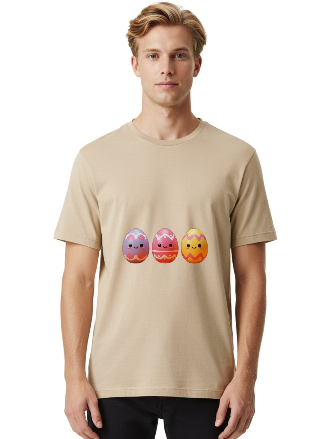 Easter-Eggs-4 Men'S Graphic Tee, 100% Cotton, Comfortable Casual Summer Wear, Machine Washable, Easter Eggs, Decorated Eggs, Smiling Faces, Colorful Designs, Happy Easter, Spring Celebration, Cute Cartoon Baa609 20