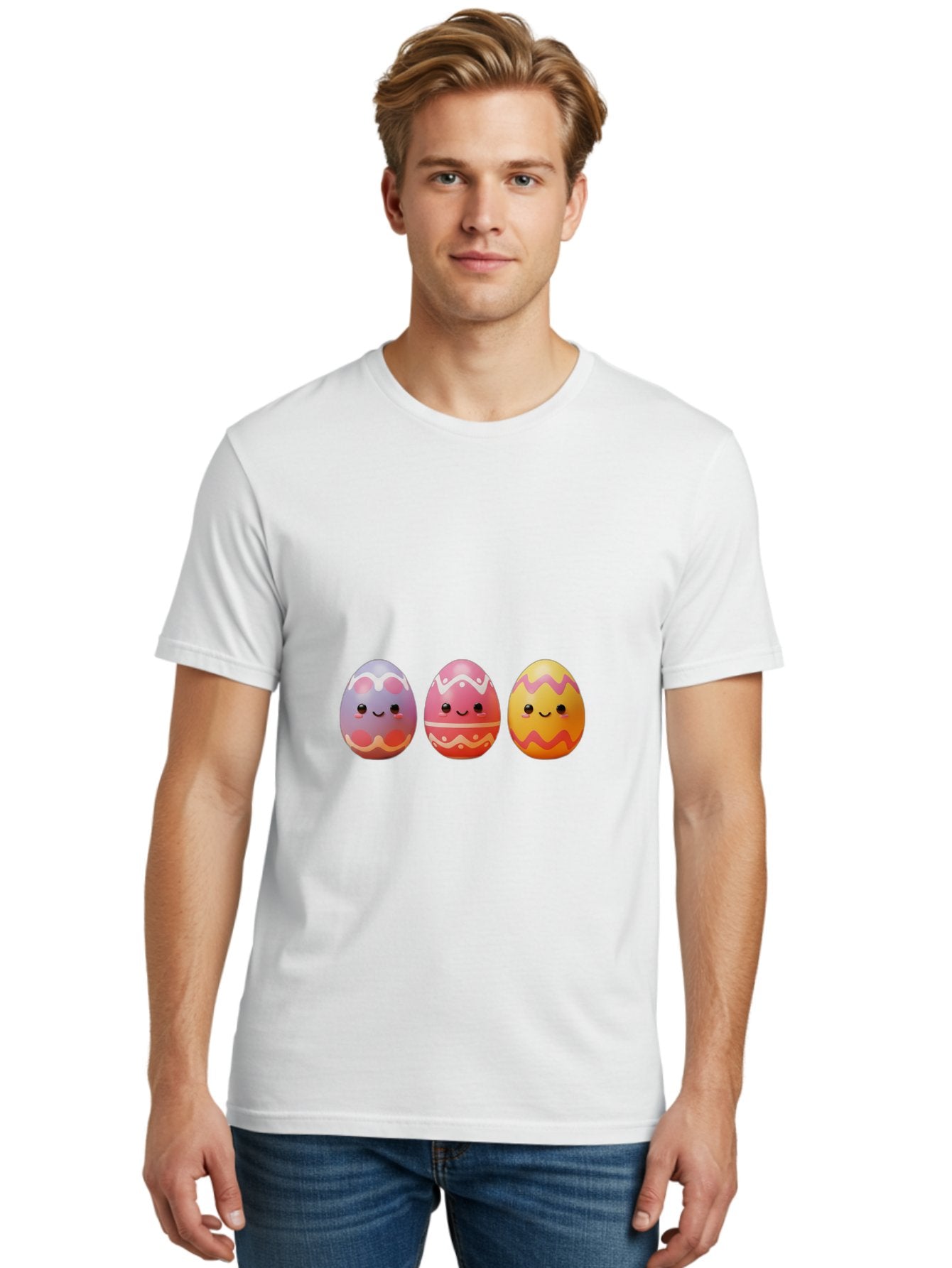 Easter-Eggs-4 Men'S Graphic Tee, 100% Cotton, Comfortable Casual Summer Wear, Machine Washable, Easter Eggs, Decorated Eggs, Smiling Faces, Colorful Designs, Happy Easter, Spring Celebration, Cute Cartoon Baa609 19