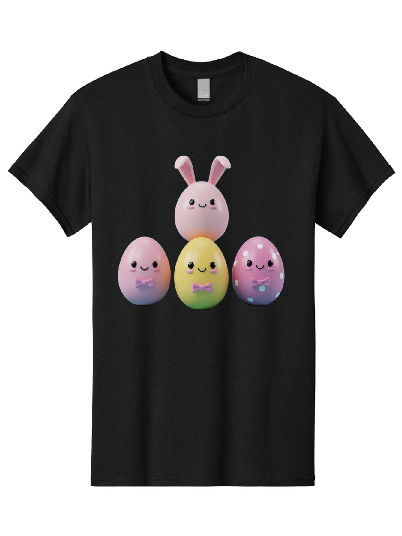 Easter-Eggs-5 Men'S Graphic Tee, 100% Cotton, Comfortable Casual Summer Wear, Machine Washable, Easter Eggs With Smiling Faces, Pastel Colors, Bow Ties, Bunny Ears, Festive Decor, Spring Theme, Cartoon Style, Adorable Characters, Happy Easter, Baa610 4